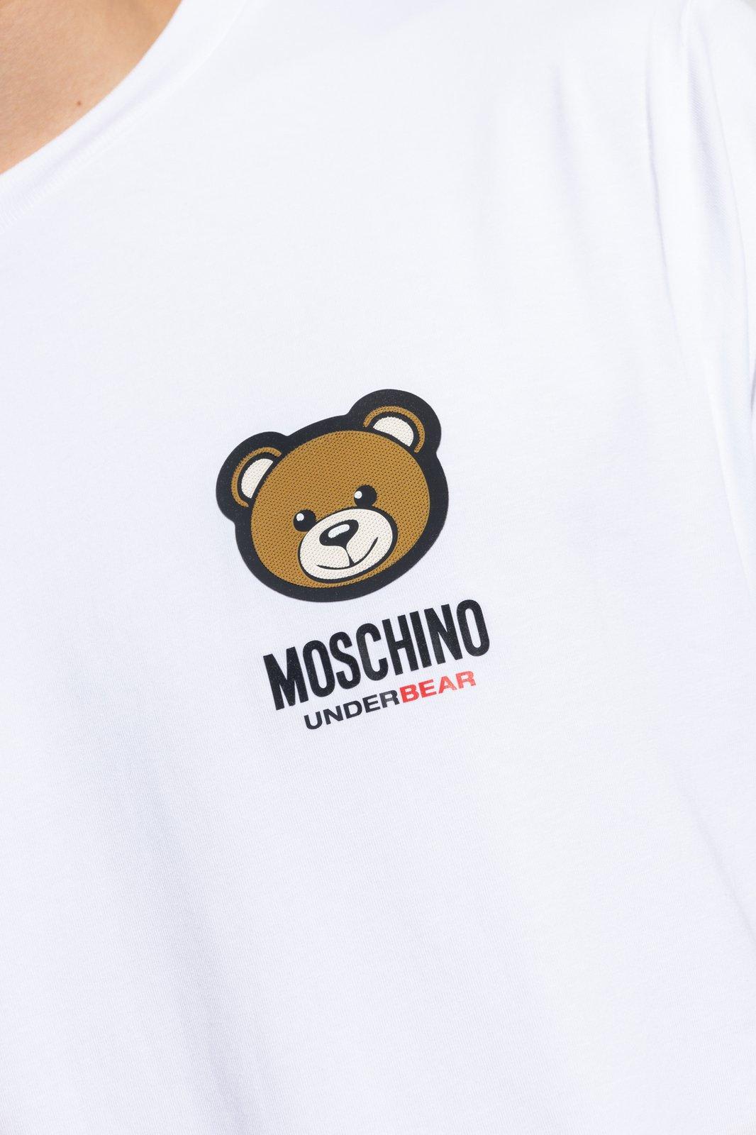 Shop Moschino Logo Teddy Bear Printed Crewneck T-shirt In White