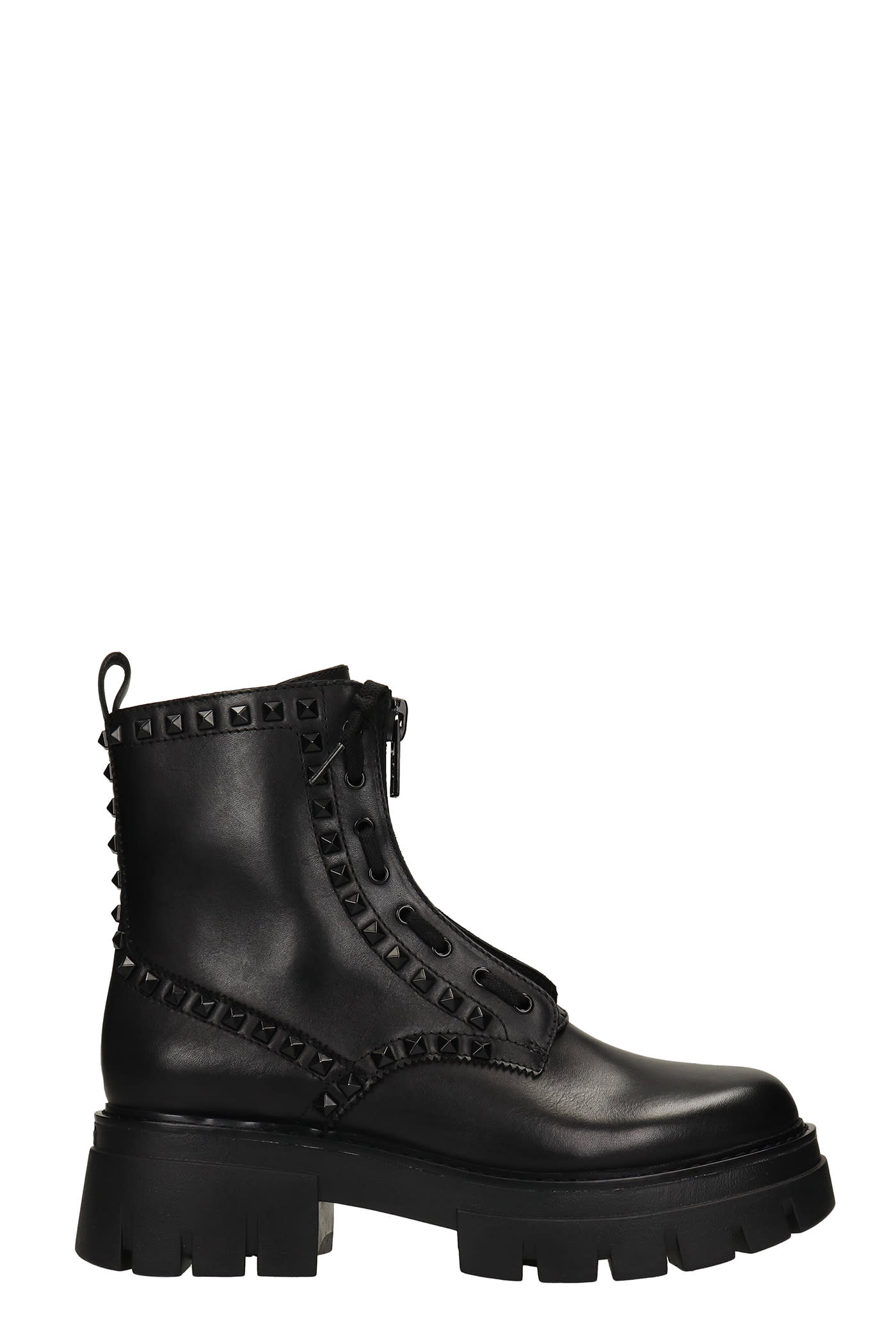 Ash Lynchstuds Combat Boots In Black Leather