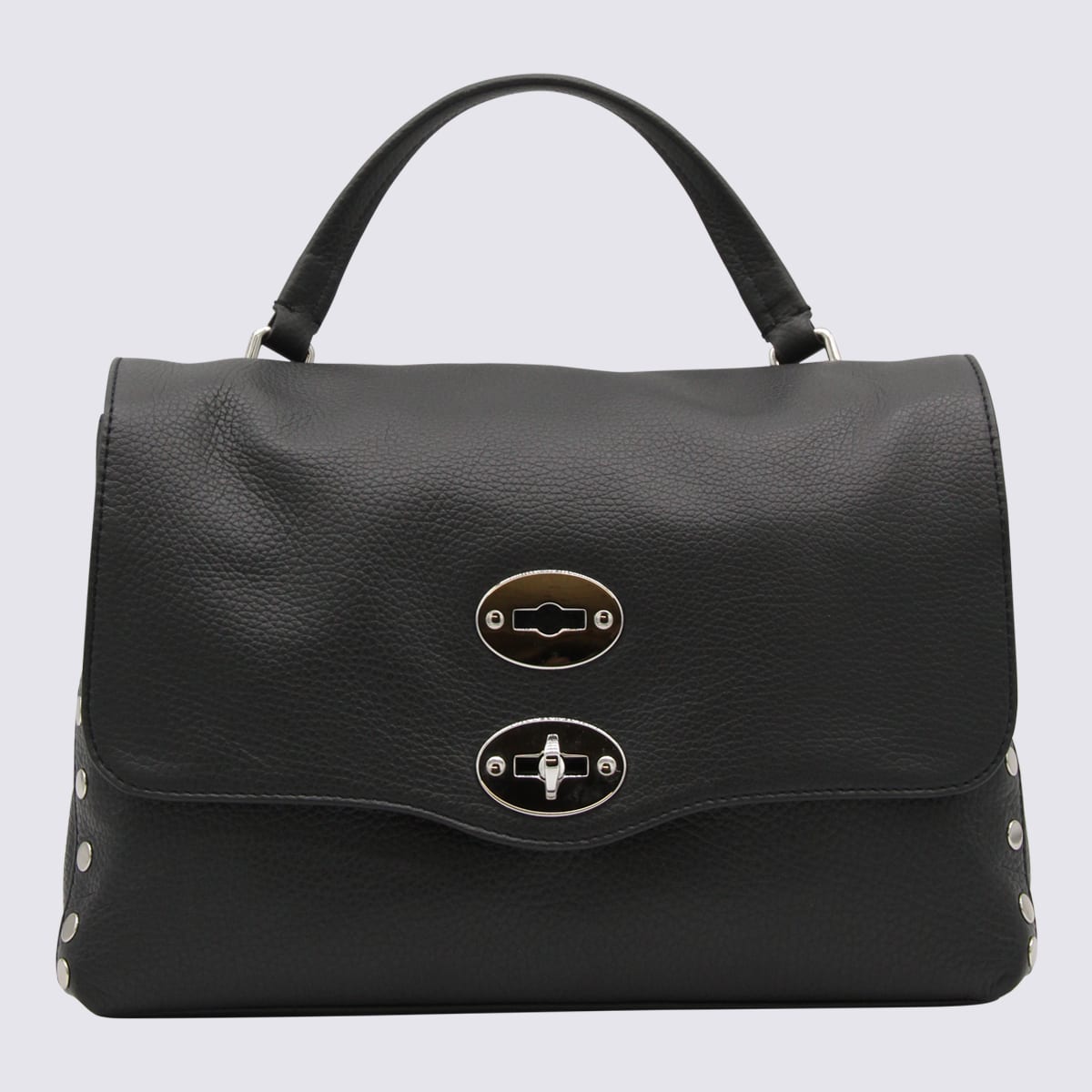 Black Leather Postina S Top Handle Bag