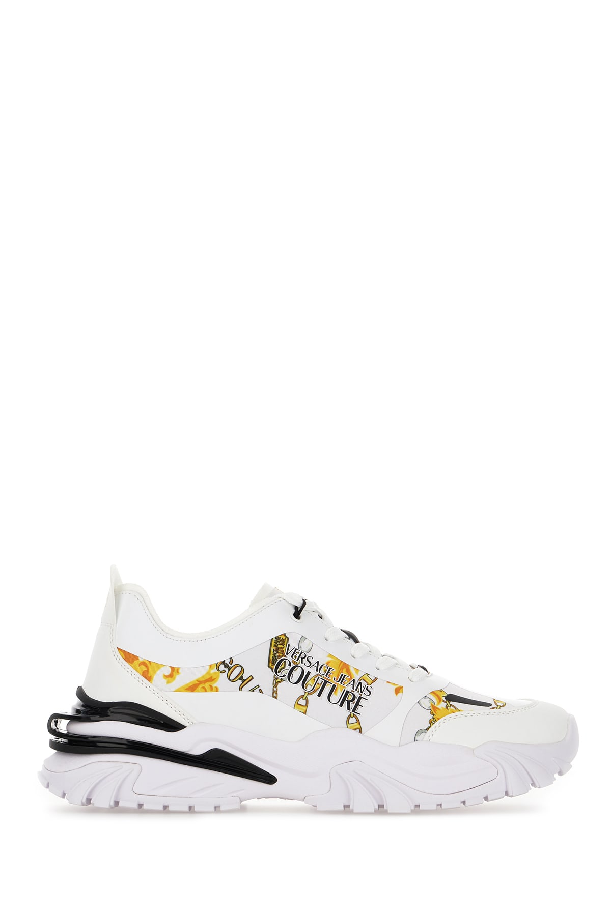 Shop Versace Jeans Couture Multicolor Polyester And Leather Sneakers In White Gold