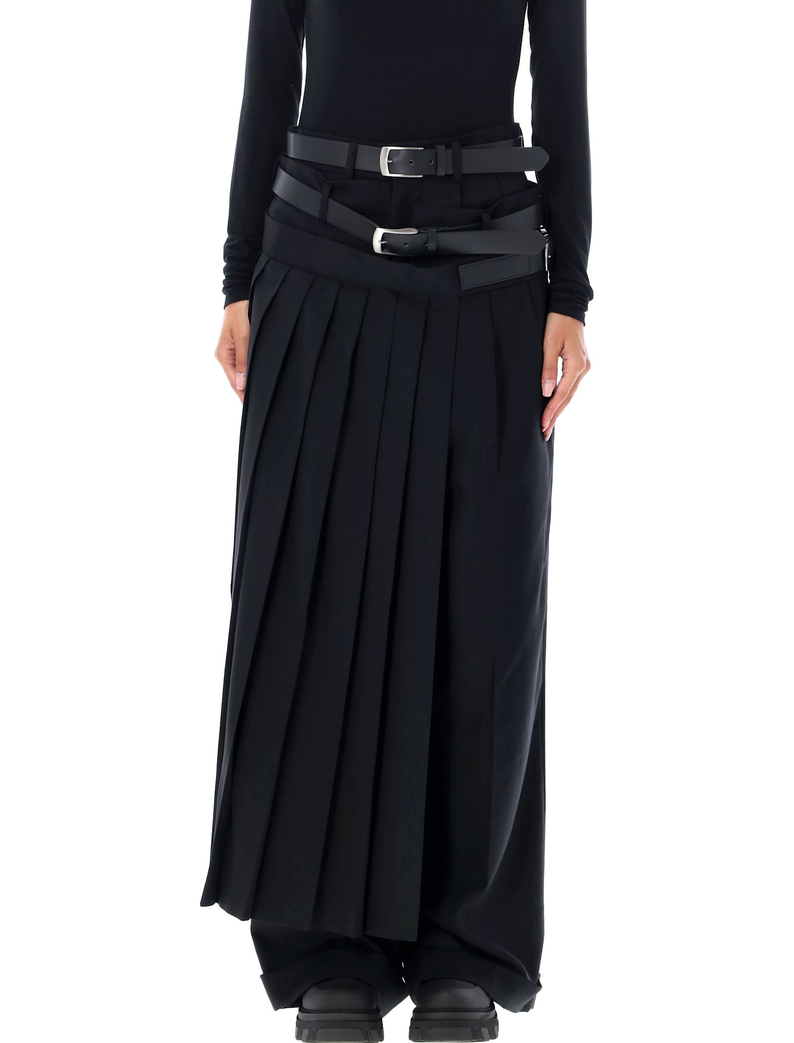 Shop Junya Watanabe Belted Pleated Pants In Black Black