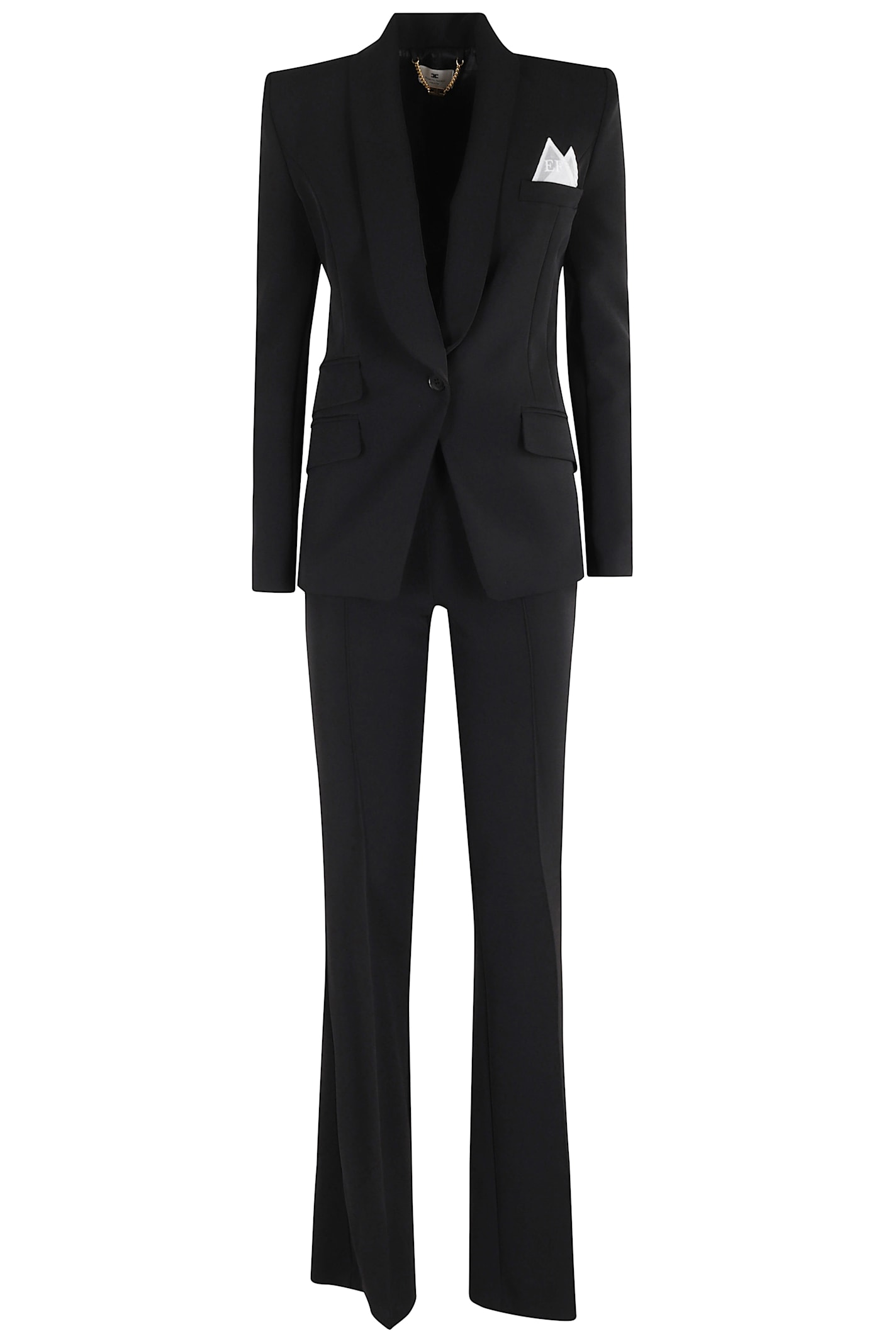 Elisabetta Franchi Tailored Black Suit With Fitted Blazer And Straight-leg Trousers In Black