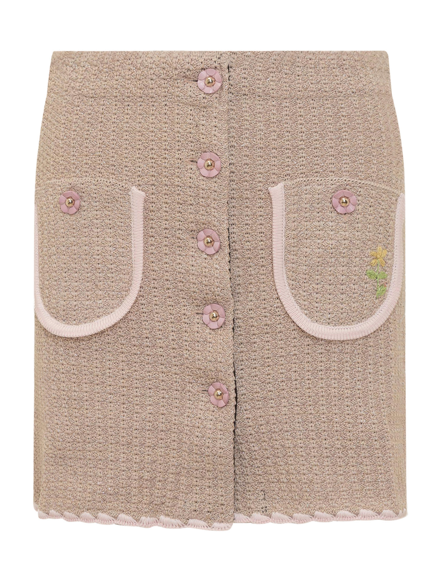 Shop Cormio Knitted Skirt In Beige W Baby Pink Glitter