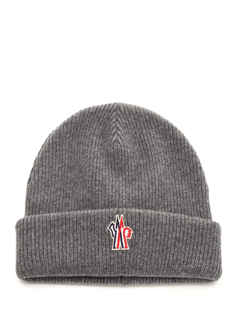 Moncler Ribbed Cuff Hat For Cold Weather In Gray