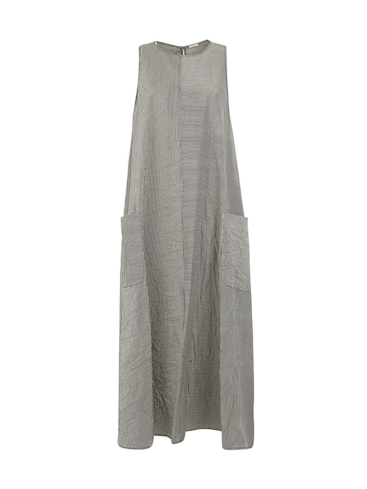 A Punto B Sleeveless Round Neck A Line Micro Stripes Dress With Pocket