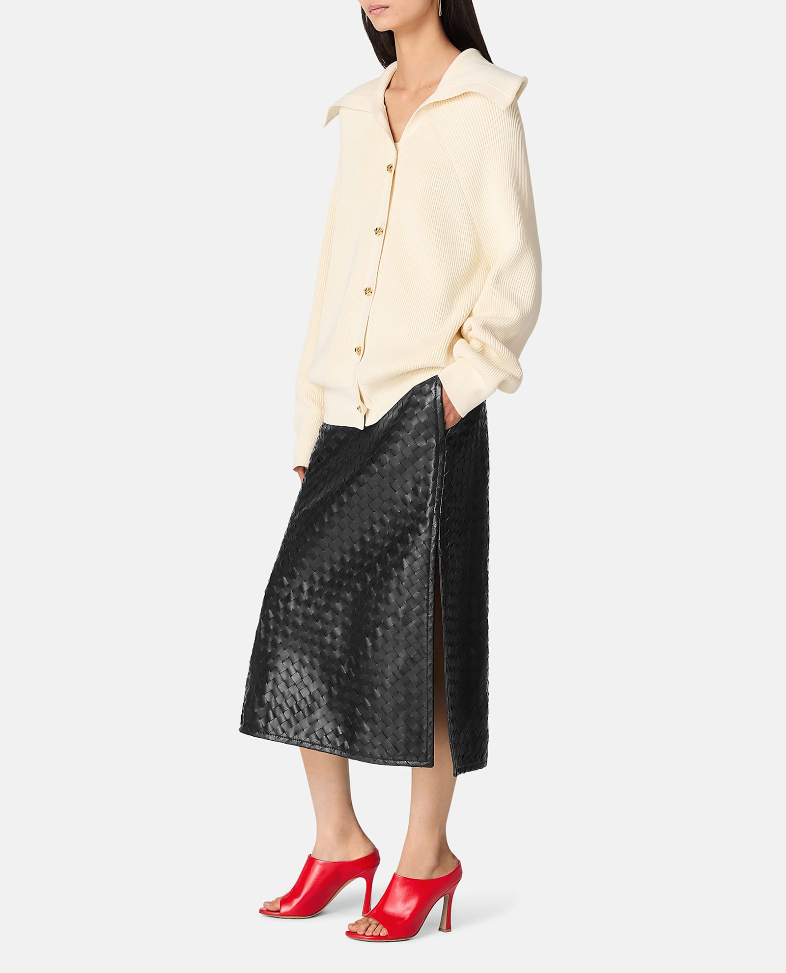 Bottega Veneta Women Cream Stretch Cotton Blend Cardigan In White