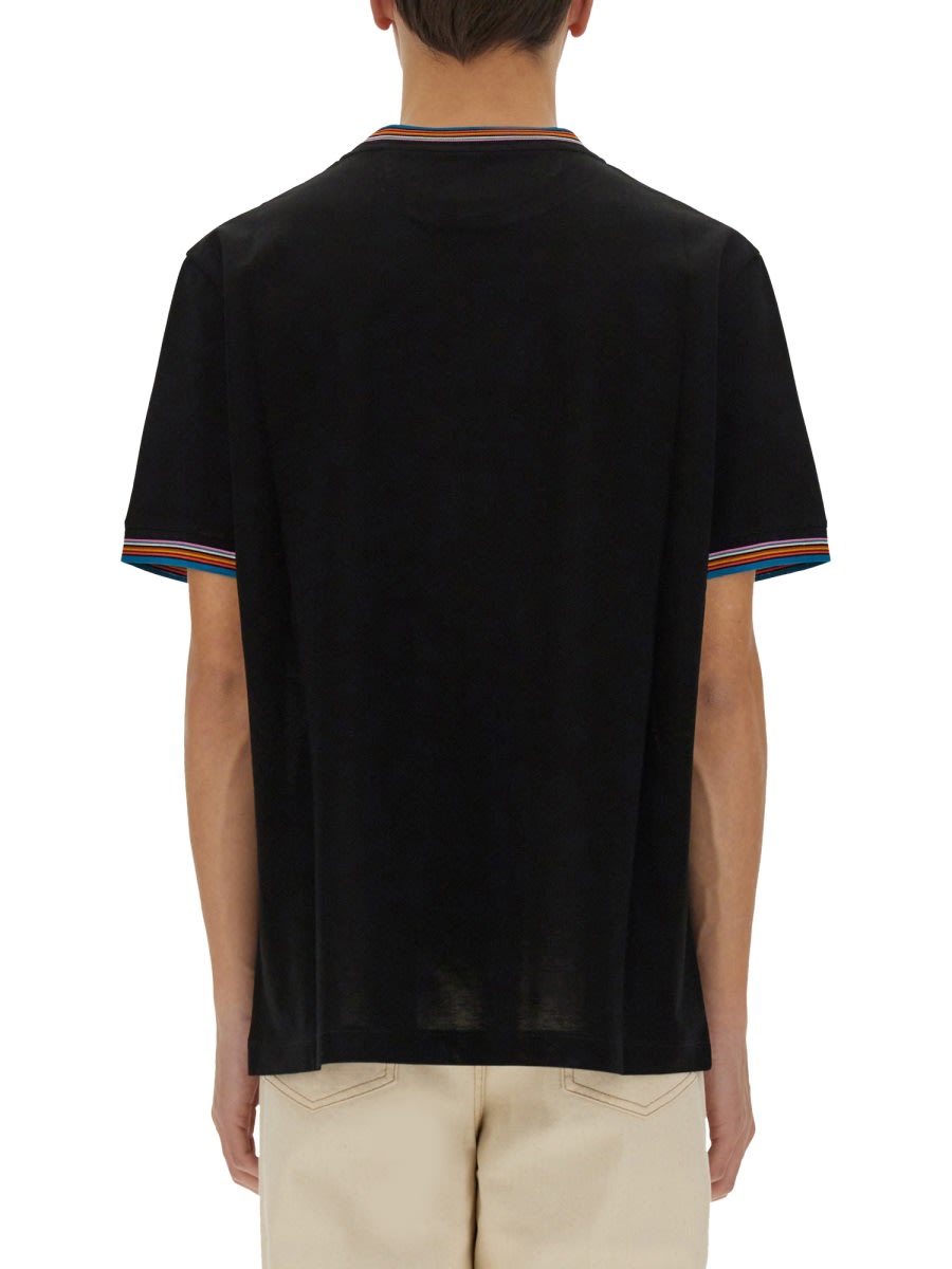 Paul Smith Black T-shirt With Multicolor Striped Accents In Black