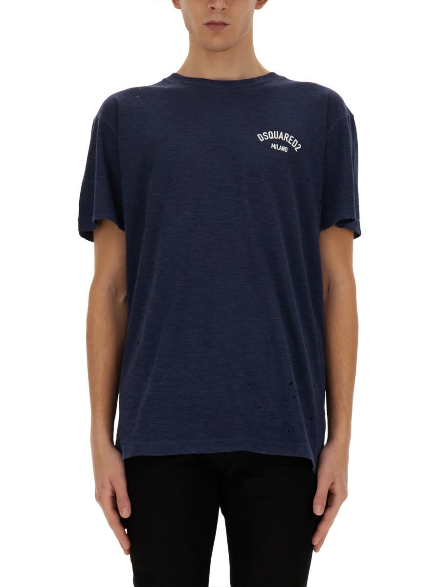 Shop Dsquared2 T-shirt With Logo In Navy Blue