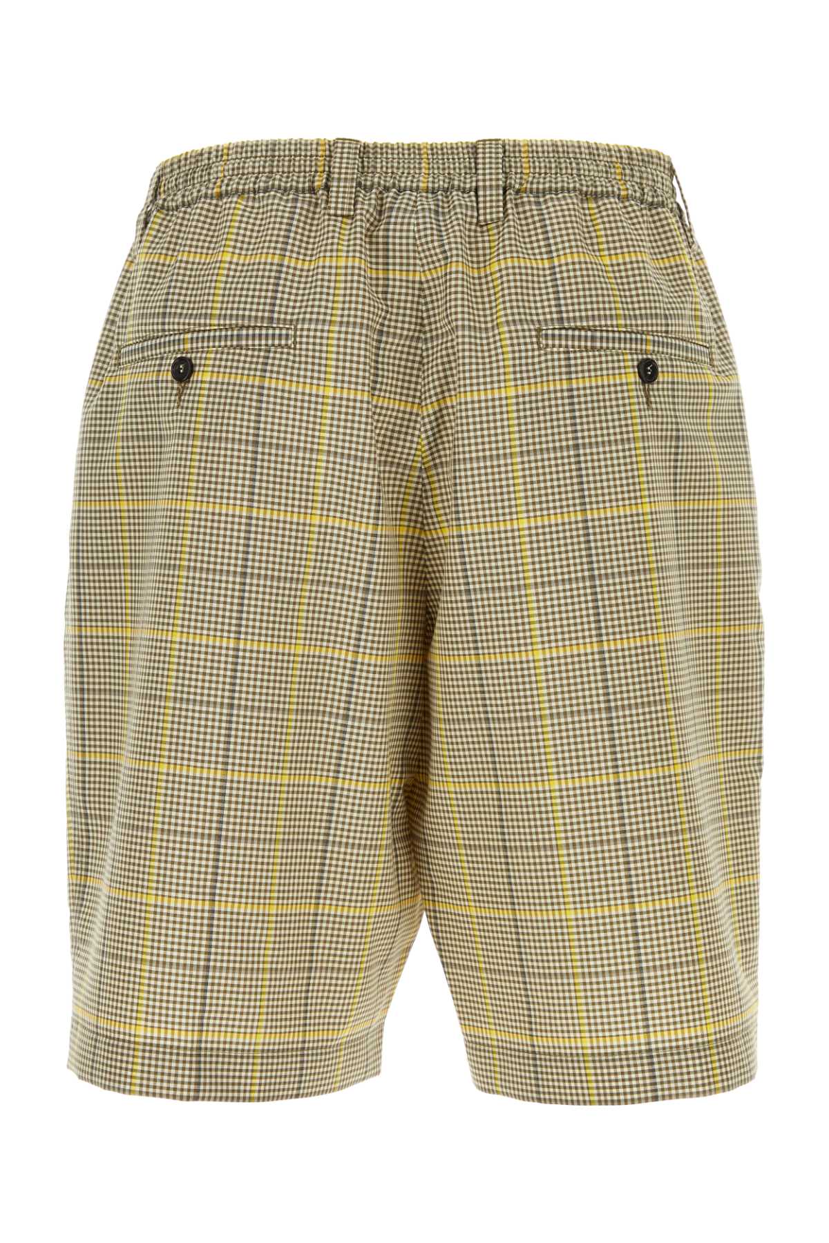 Shop Marni Printed Wool Blend Bermuda Shorts In Indiayellow