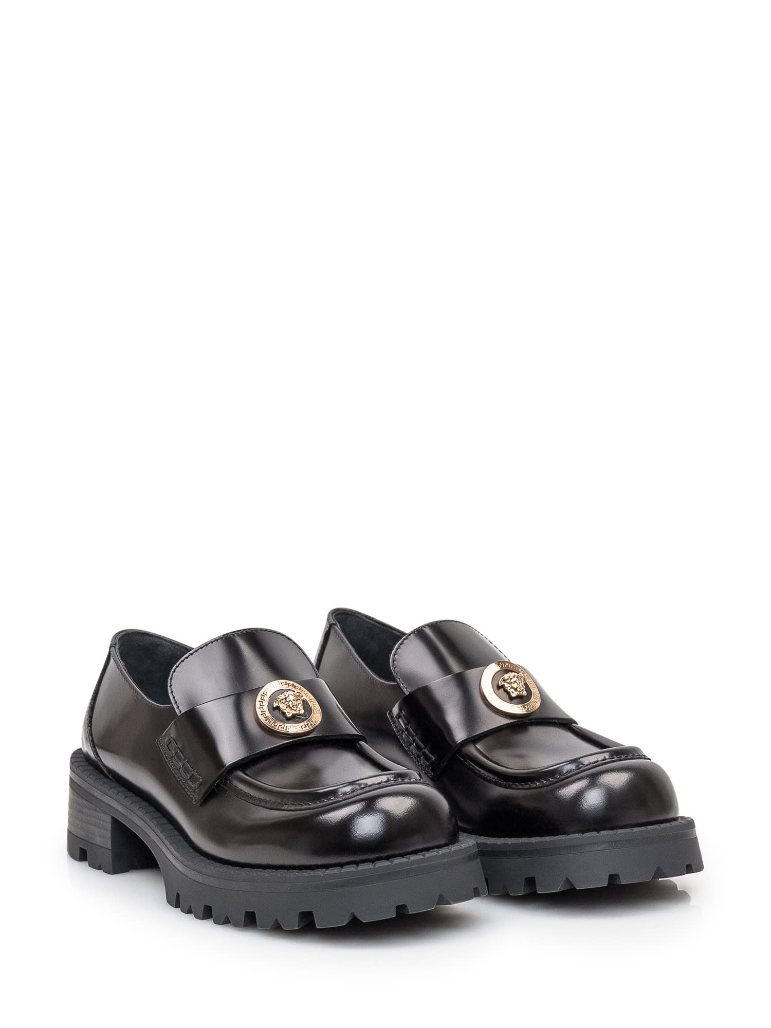 Shop Versace Alia Loafer In Black- Gold