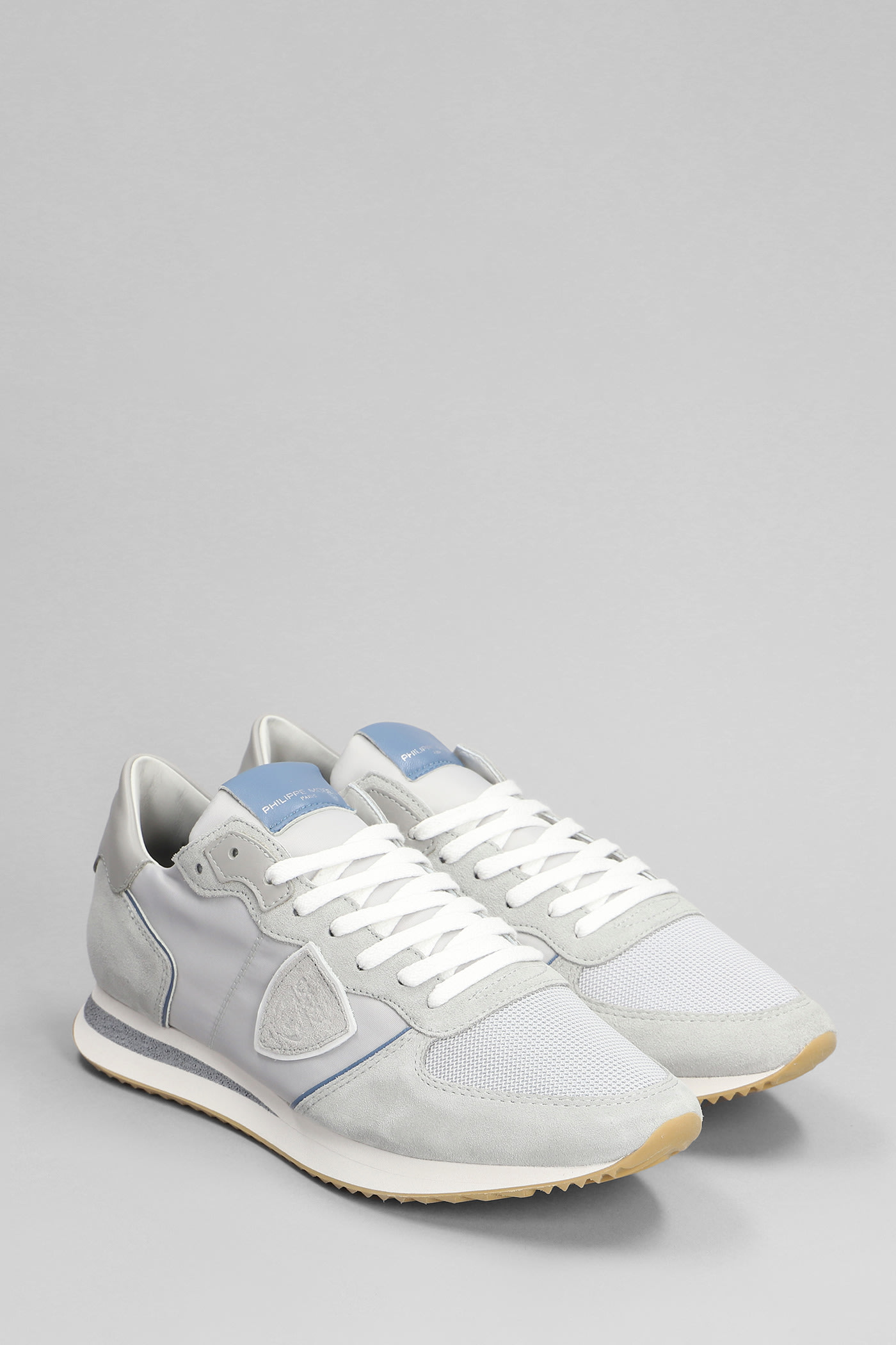 Shop Philippe Model Trpx Low Sneakers In Grey Suede And Fabric