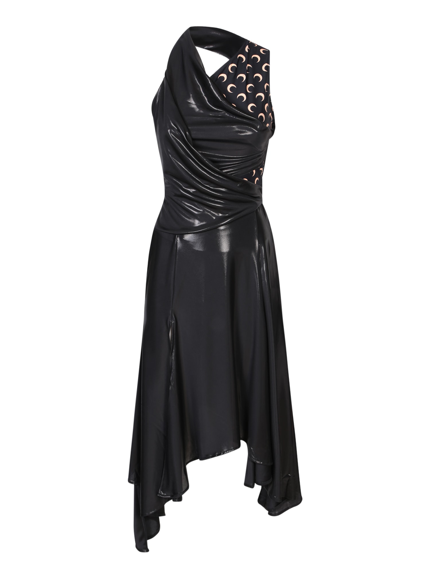 Shop Marine Serre Black Draped Jersey Moon Dress