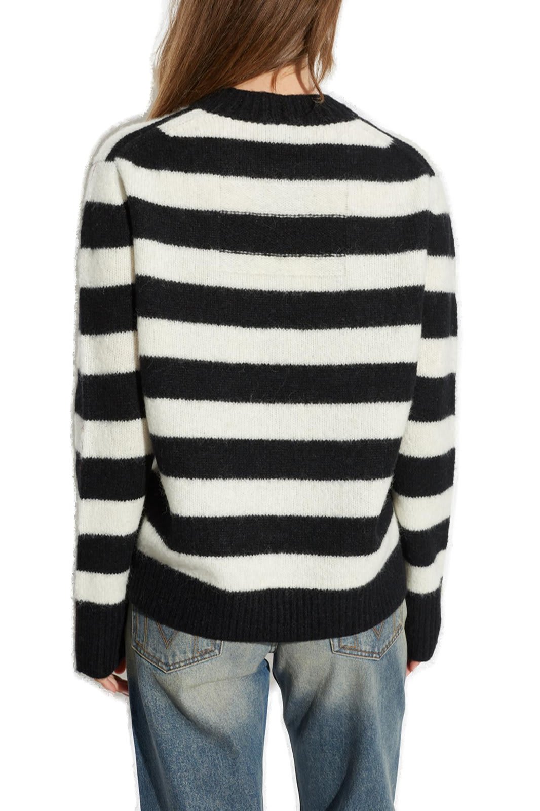 Shop Marc Jacobs The Striped Brushed Logo Embroidered Jumper In Black/white