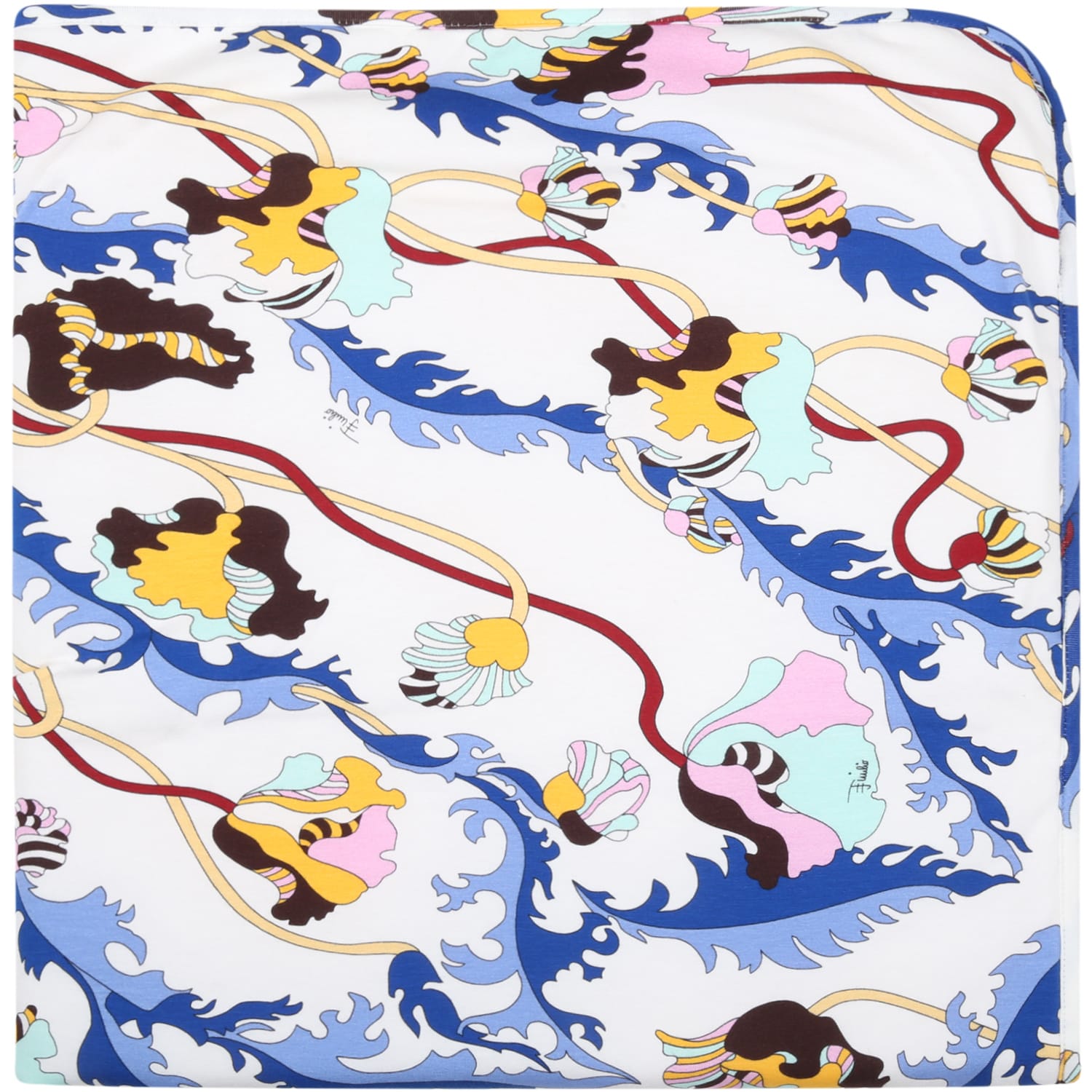 Emilio Pucci White Blanket For Baby Girl With Iconic Prints