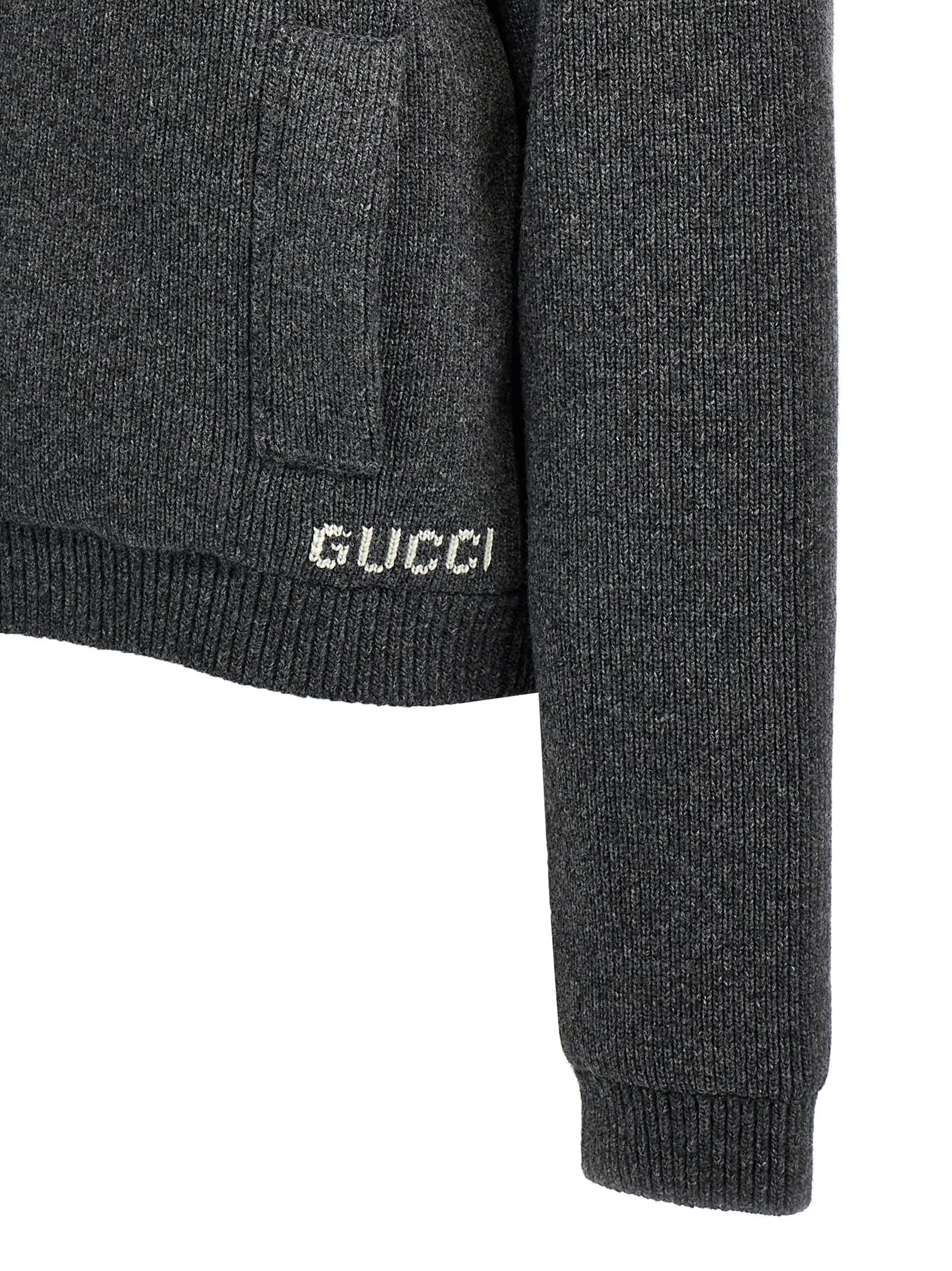Gucci Padded Cardigan With Jewel Collar Sweaters And Cardigans Gray In Black