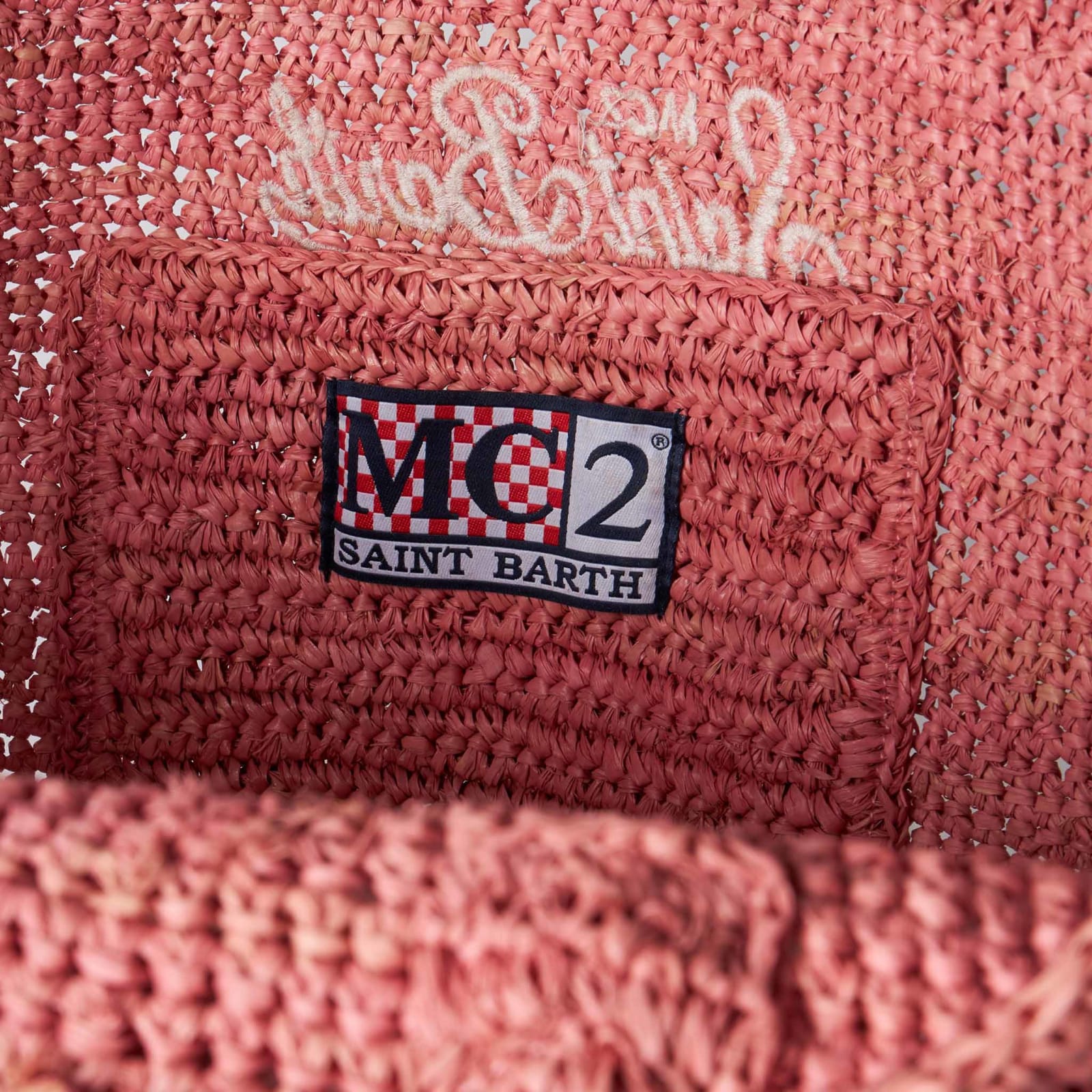 Shop Mc2 Saint Barth Vanity Pink Raffia Bag With Saint Barth Embroidery