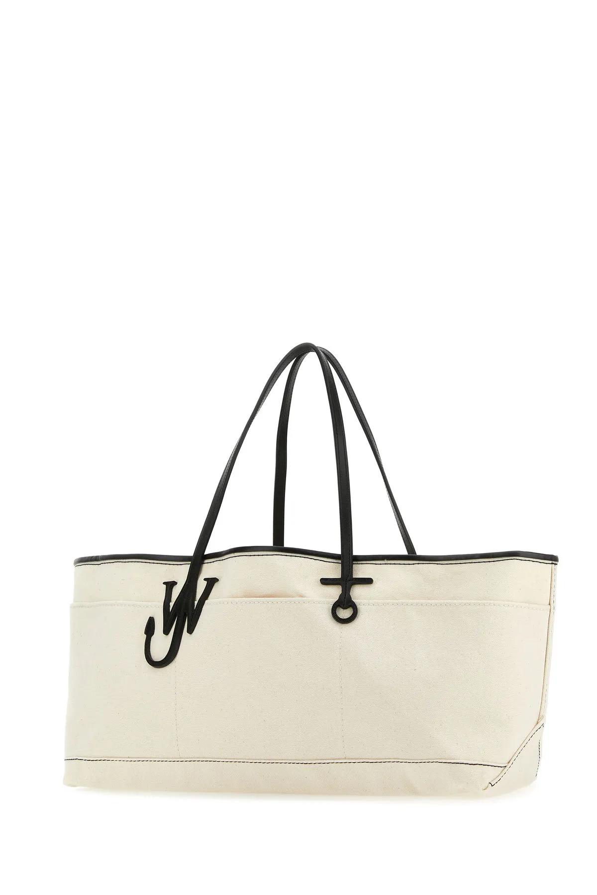 Shop Jw Anderson Ivory Canvas Anchor Shopping Bag In White/black