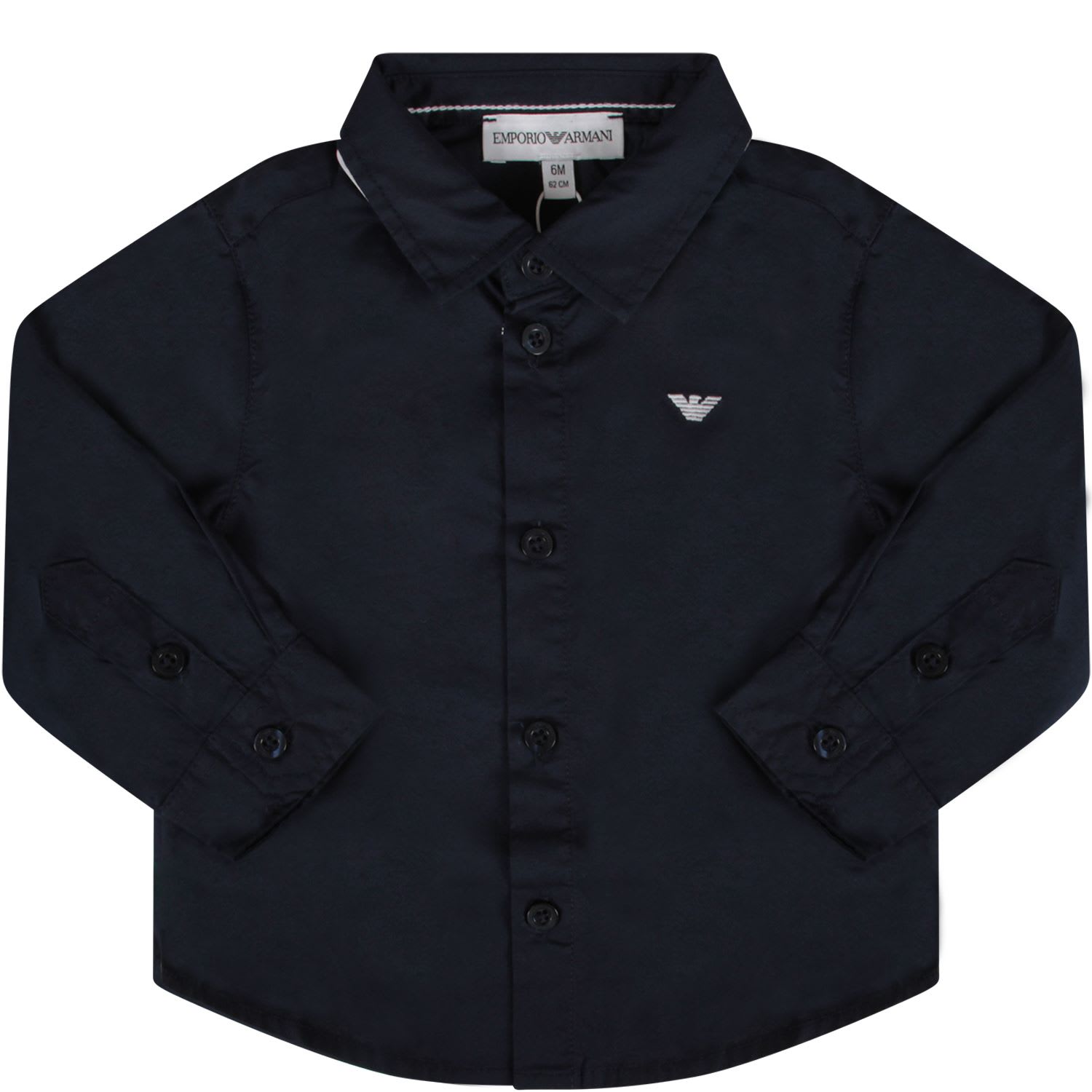 Armani Collezioni Blue Shirt For Baby Boy With Iconic Eagle