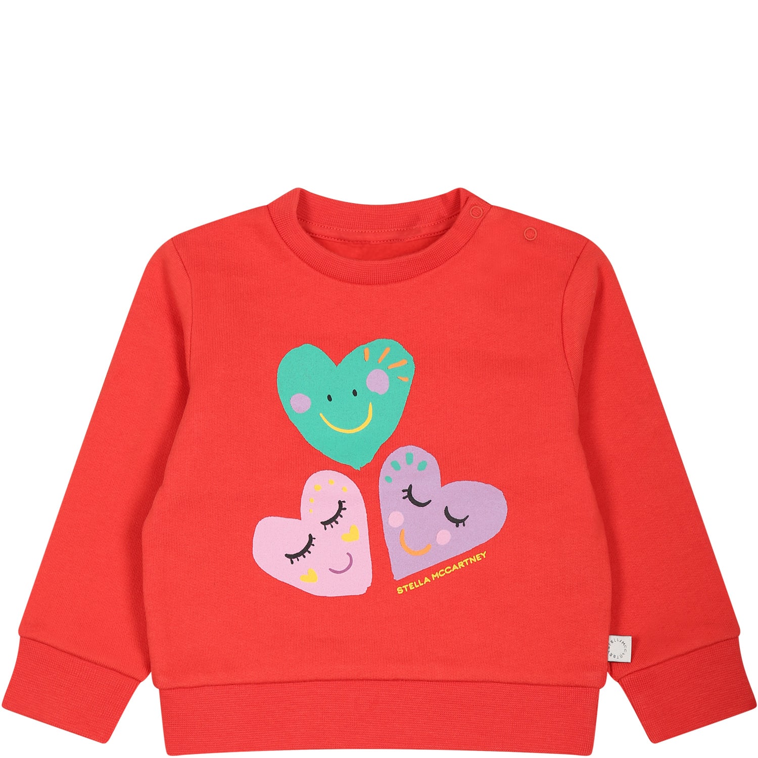 STELLA MCCARTNEY RED SWEATSHIRT FOR BABY GIRL WITH HEARTE AND LOGO