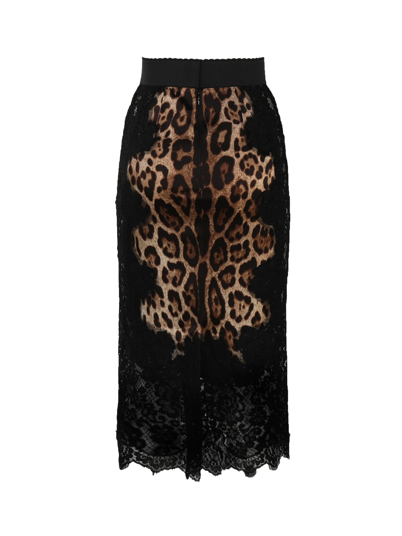 Shop Dolce & Gabbana Silk And Lace Midi Skirt In Black, Leo