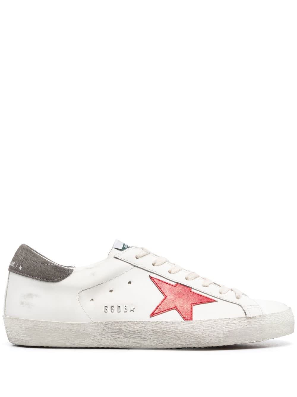 Golden Goose White Super-star Low Top Trainers With Red Star