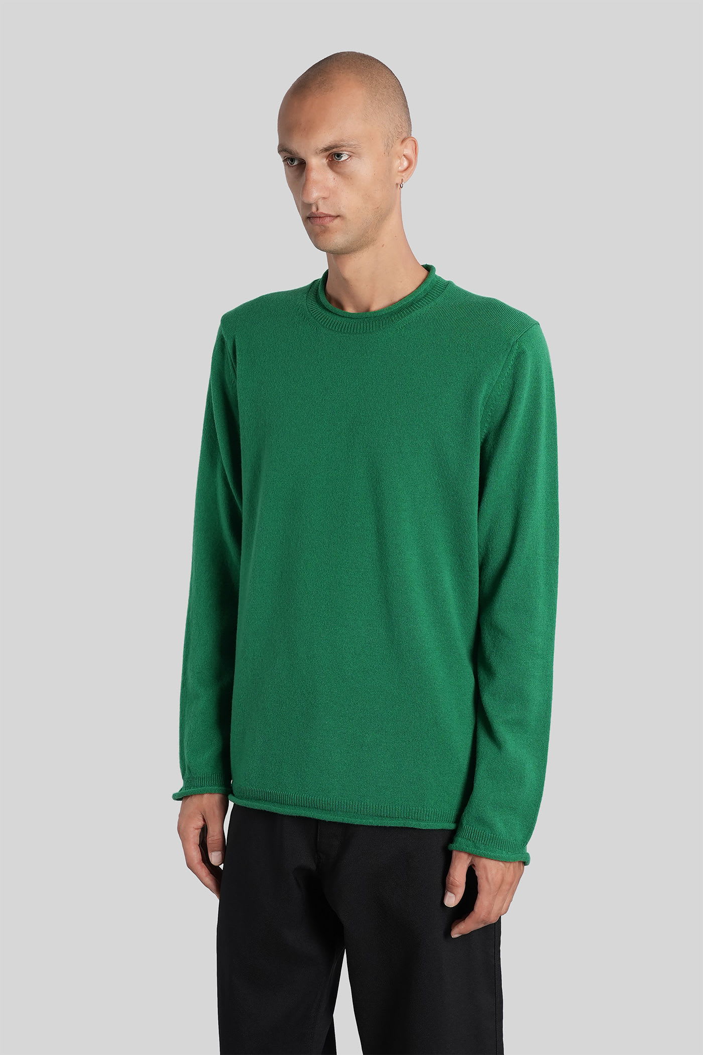 Comme Des Garçons Shirt Round Neckline Sweater In Wool In Green