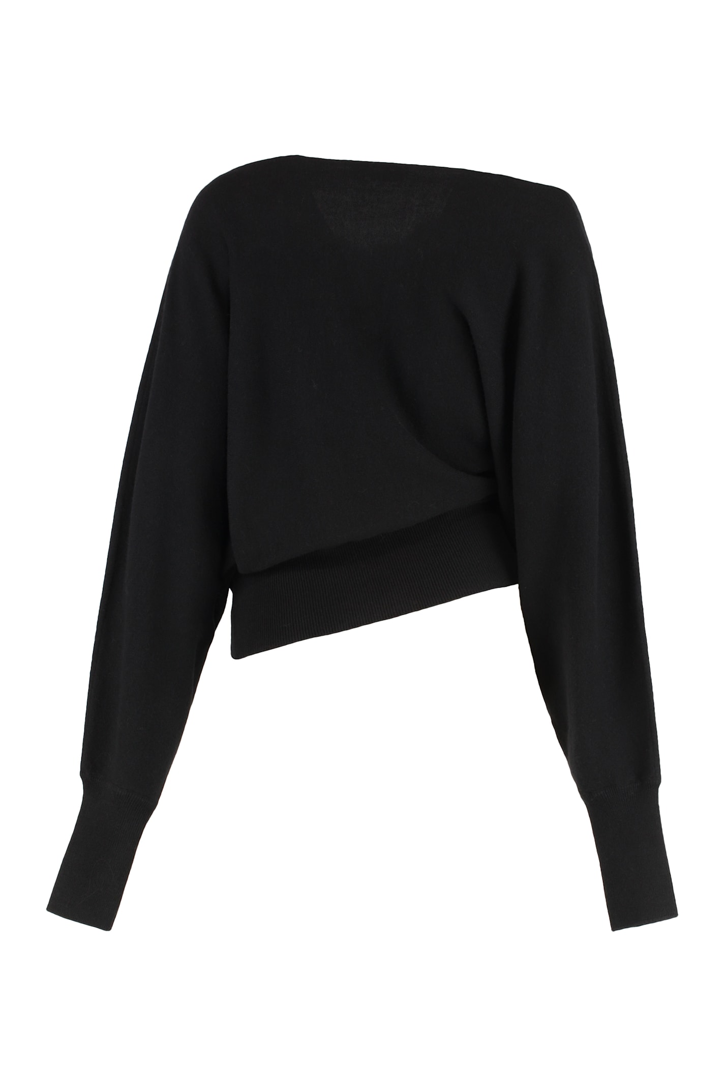 Alberta Ferretti Asymmetrical Top With Draped Satin Neckline And Virgin Wool Body In Black