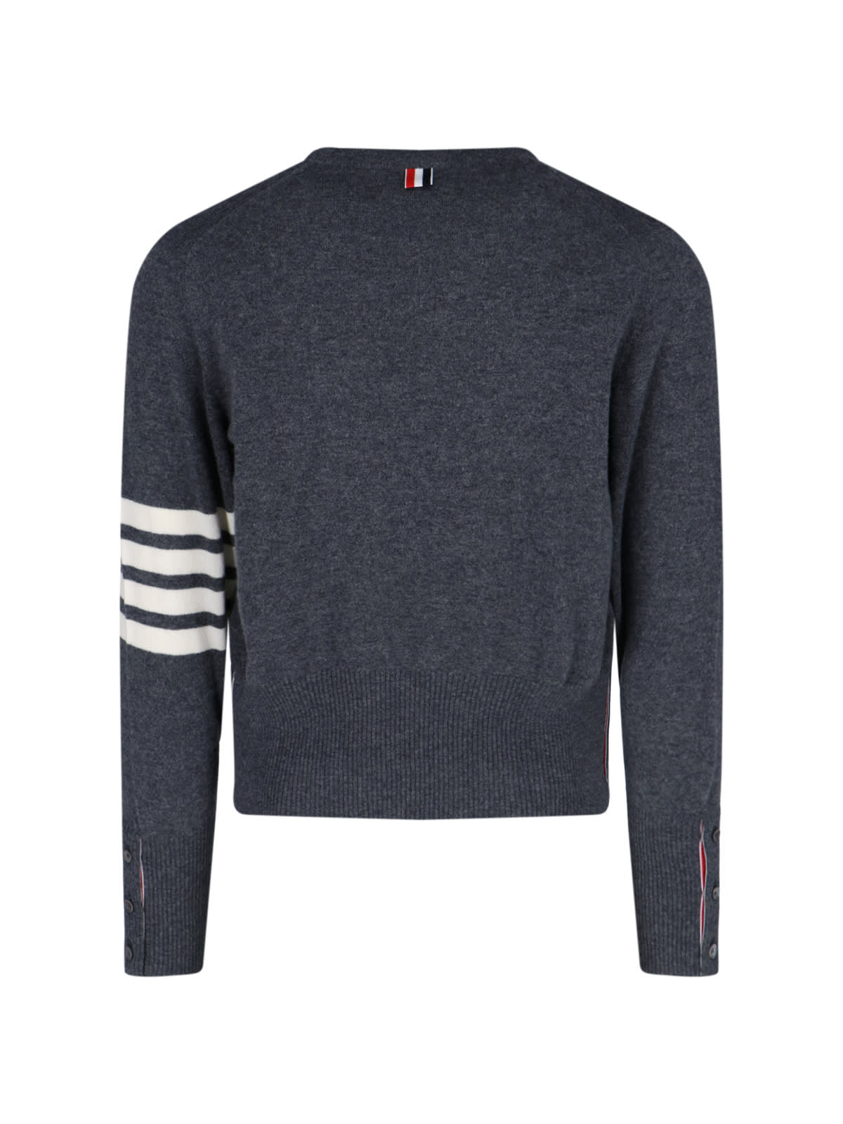 Thom Browne Crewneck Sweater With Ribbed Cuffs And Striped Sleeve
