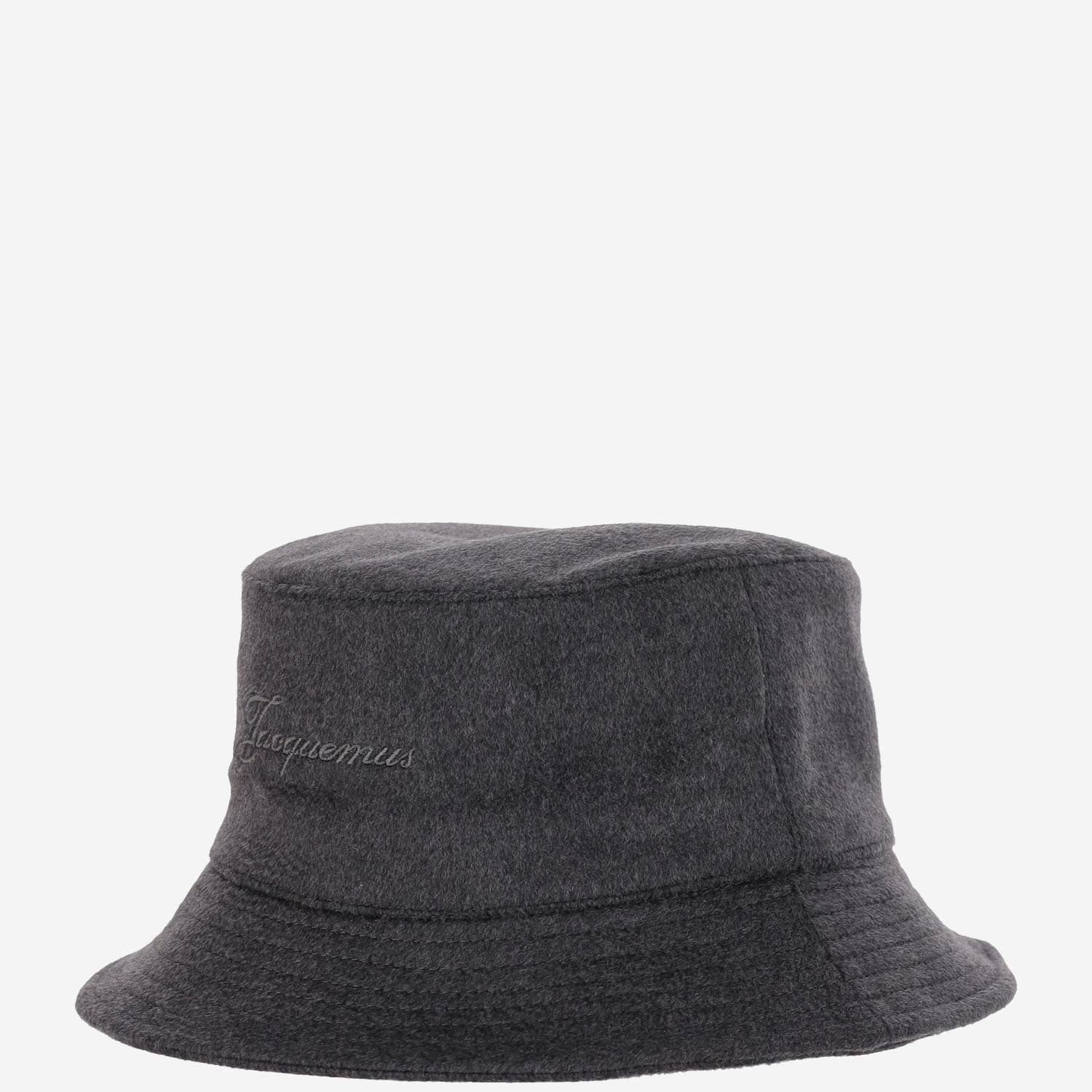 Jacquemus Womens Dark Grey Le Bob Embroidered-logo Wool Bucket Hat In Black