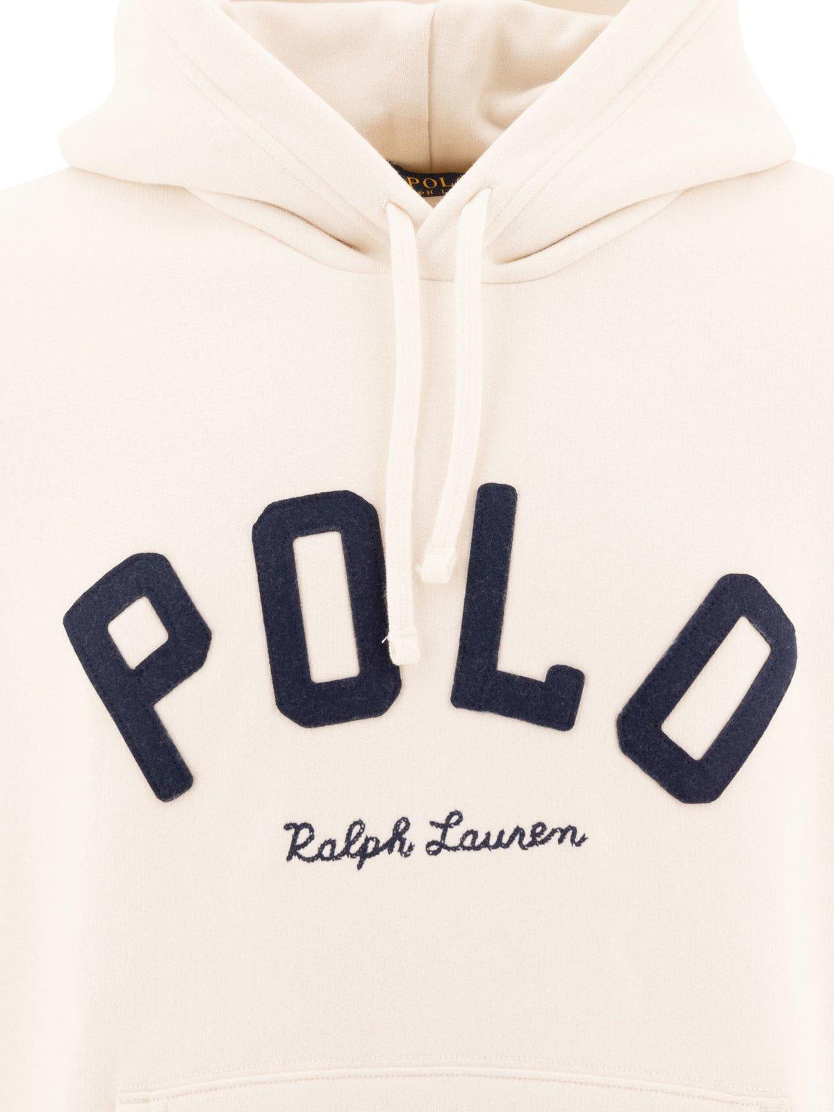 Shop Polo Ralph Lauren Logo Patch Jersey Hoodie In Bianco