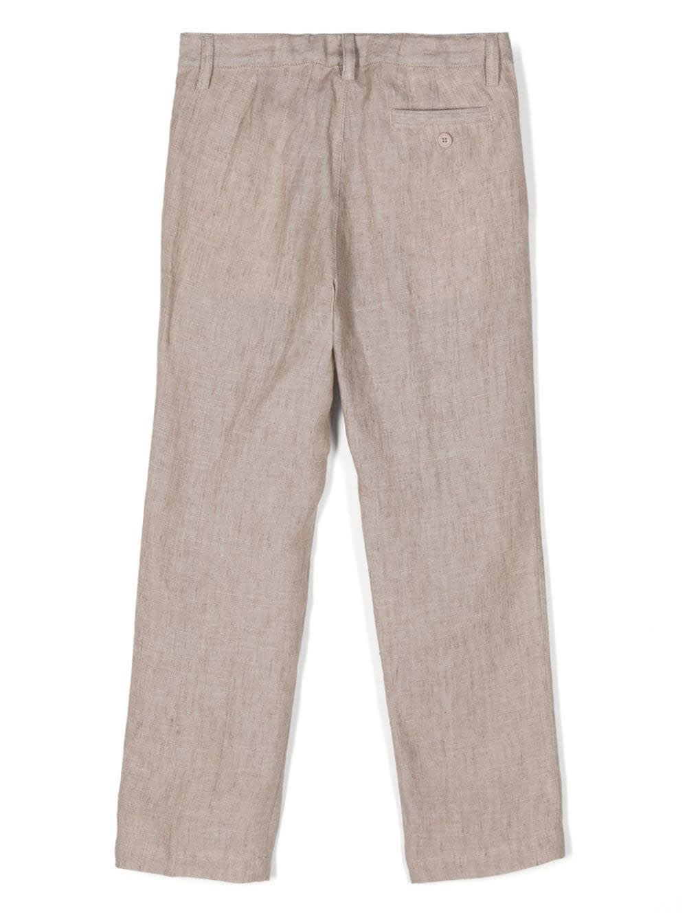 Shop Il Gufo Classic Trousers In Melange Beige Linen In Brown