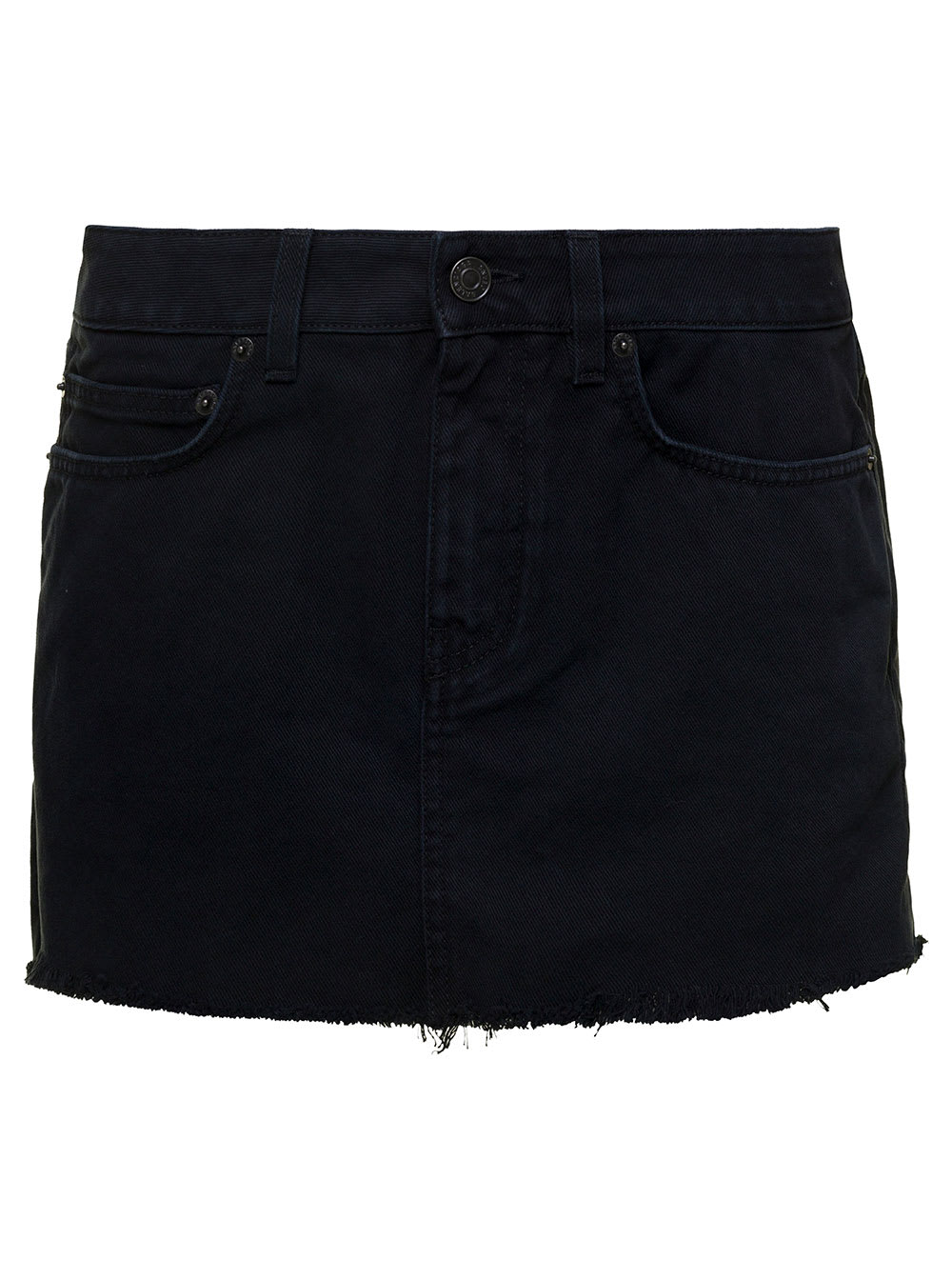 Black Miniskirt With Raw-cut Hem In Cotton Woman