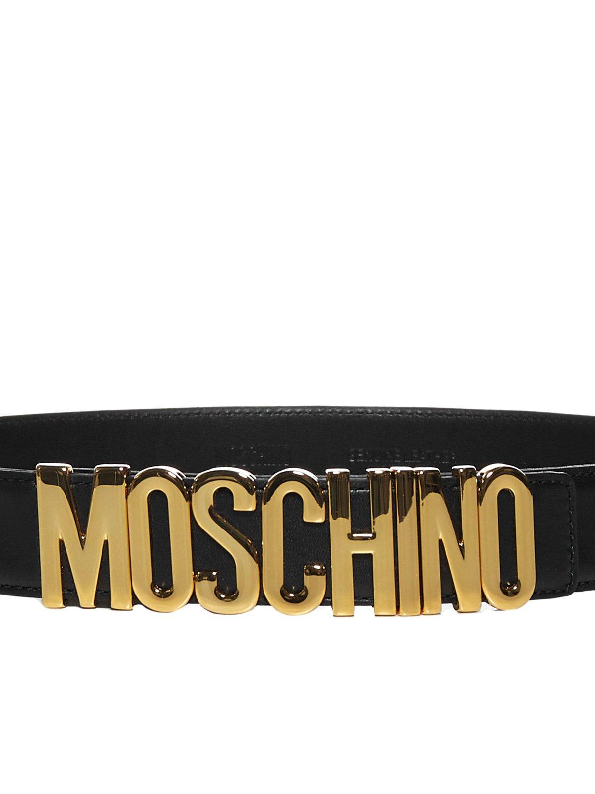Shop Moschino Logo Plaque Belt  In Black