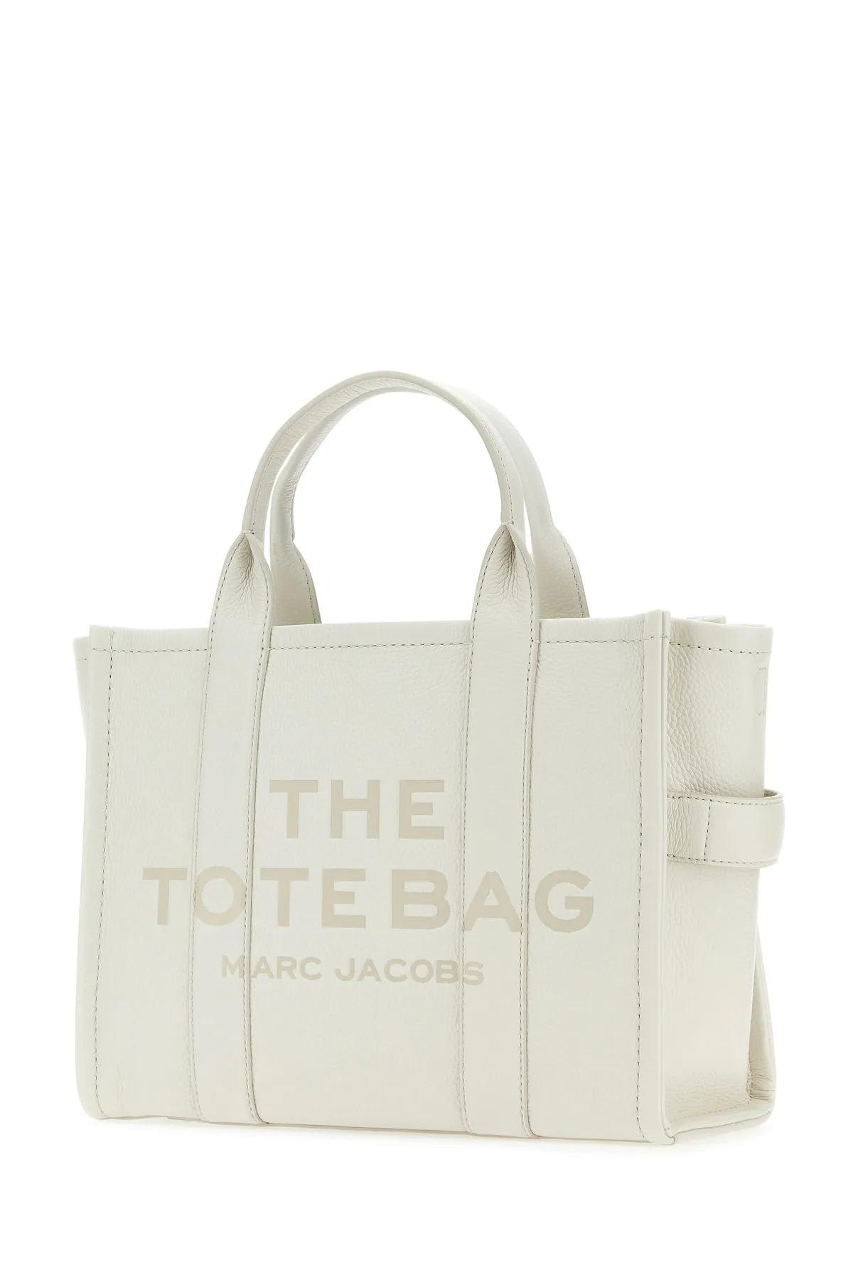 Shop Marc Jacobs Chalk Leather Medium The Tote Bag Handbag In Cotton/silver