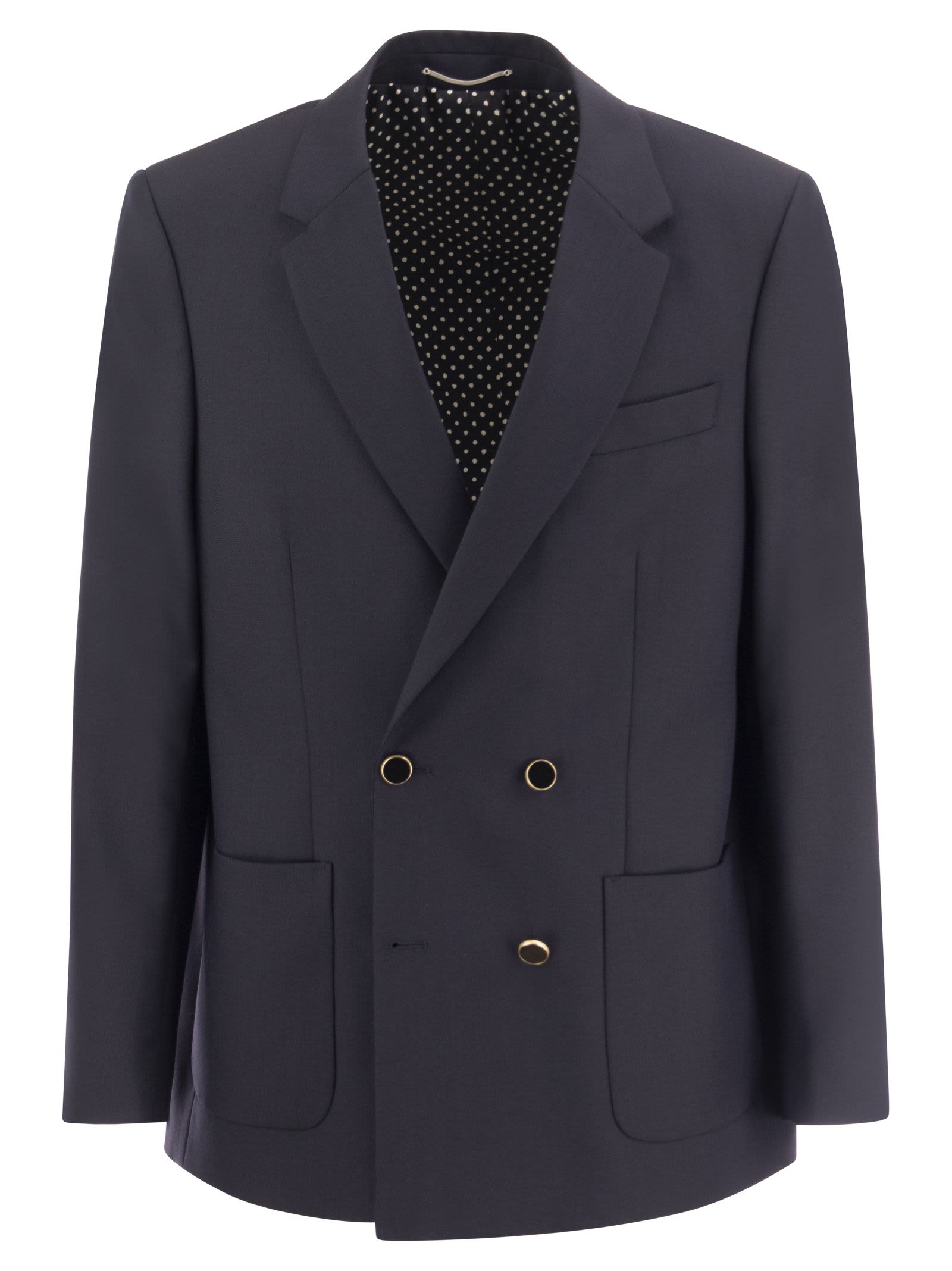 Pt01 Double-breasted Jacket In Wool Blend In Navy
