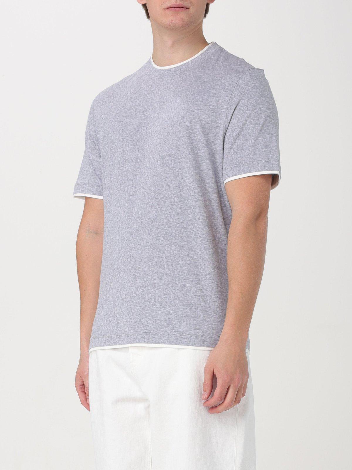 Shop Brunello Cucinelli Layered-effect Crewneck T-shirt  In Grey