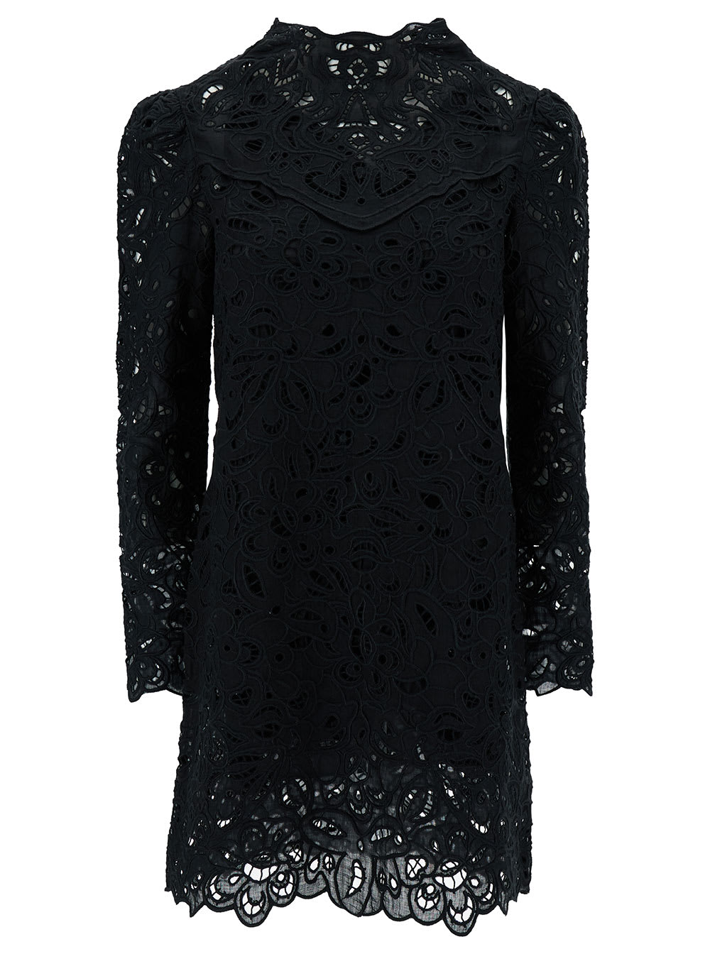 Shop Isabel Marant Daphne Mini Black Dress With Flower Embroidery In Guipure Woman