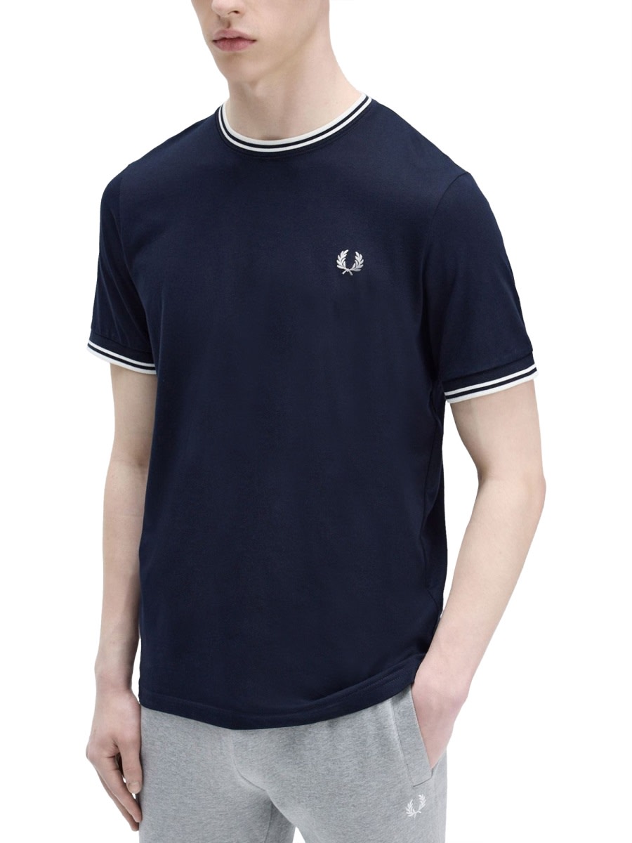 Fred Perry Double Stripe T-shirt In Blue