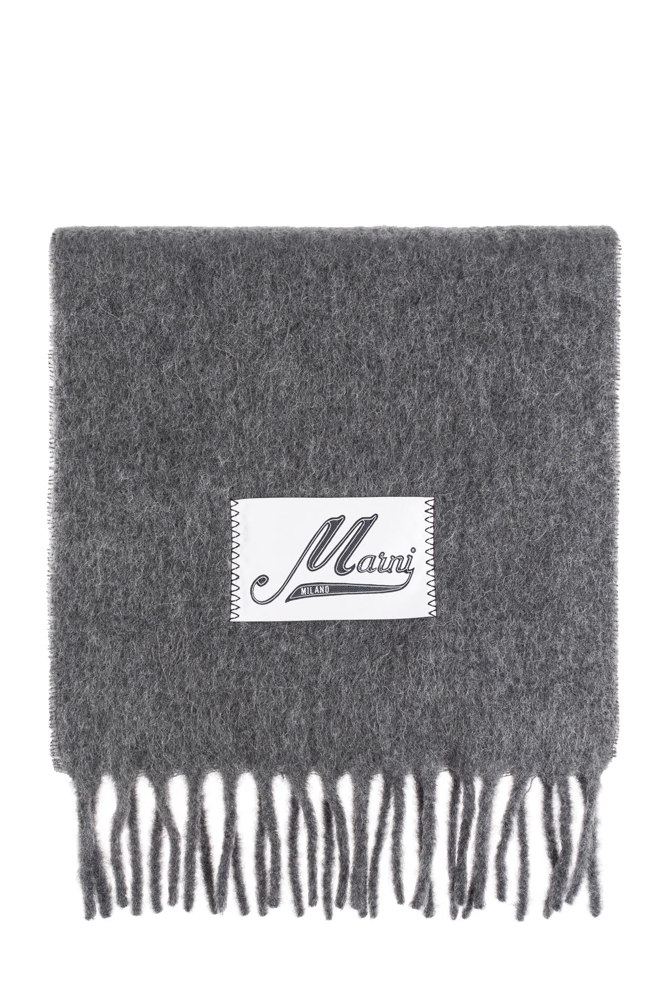 Marni Wool Scarf With Logo In Gray