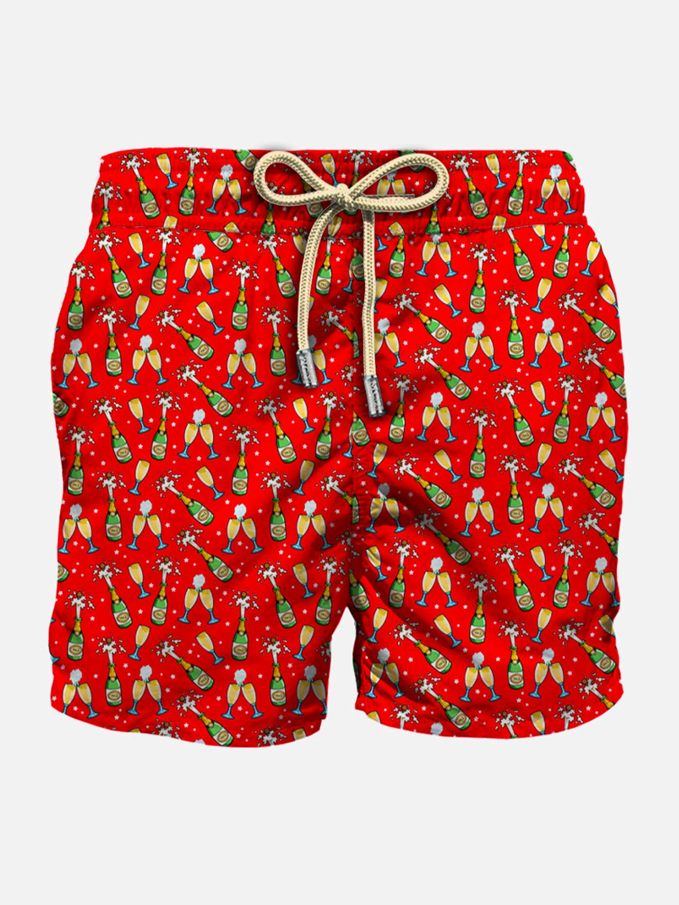 MC2 SAINT BARTH MAN LIGHT FABRIC SWIM SHORTS WITH BOTTLES AND GLASSES PRINT