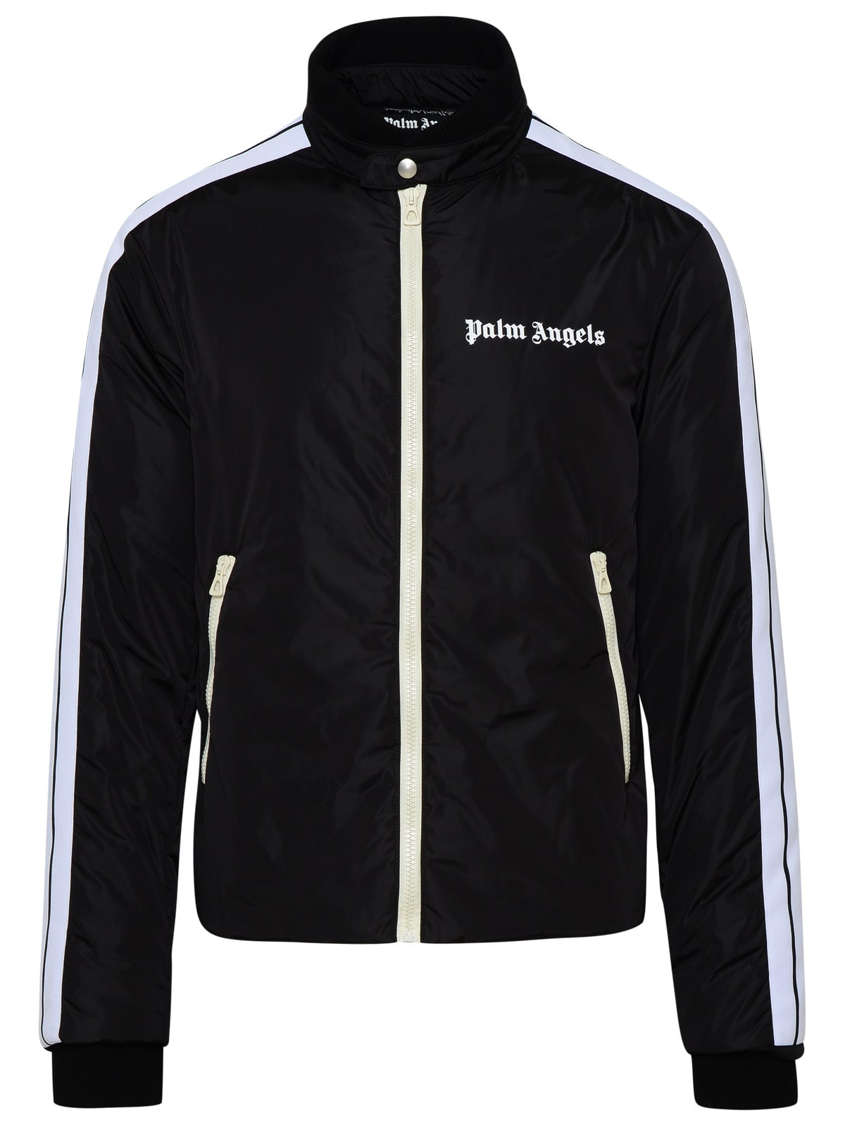 Shop Palm Angels Black Nylon Jacket In Black/white
