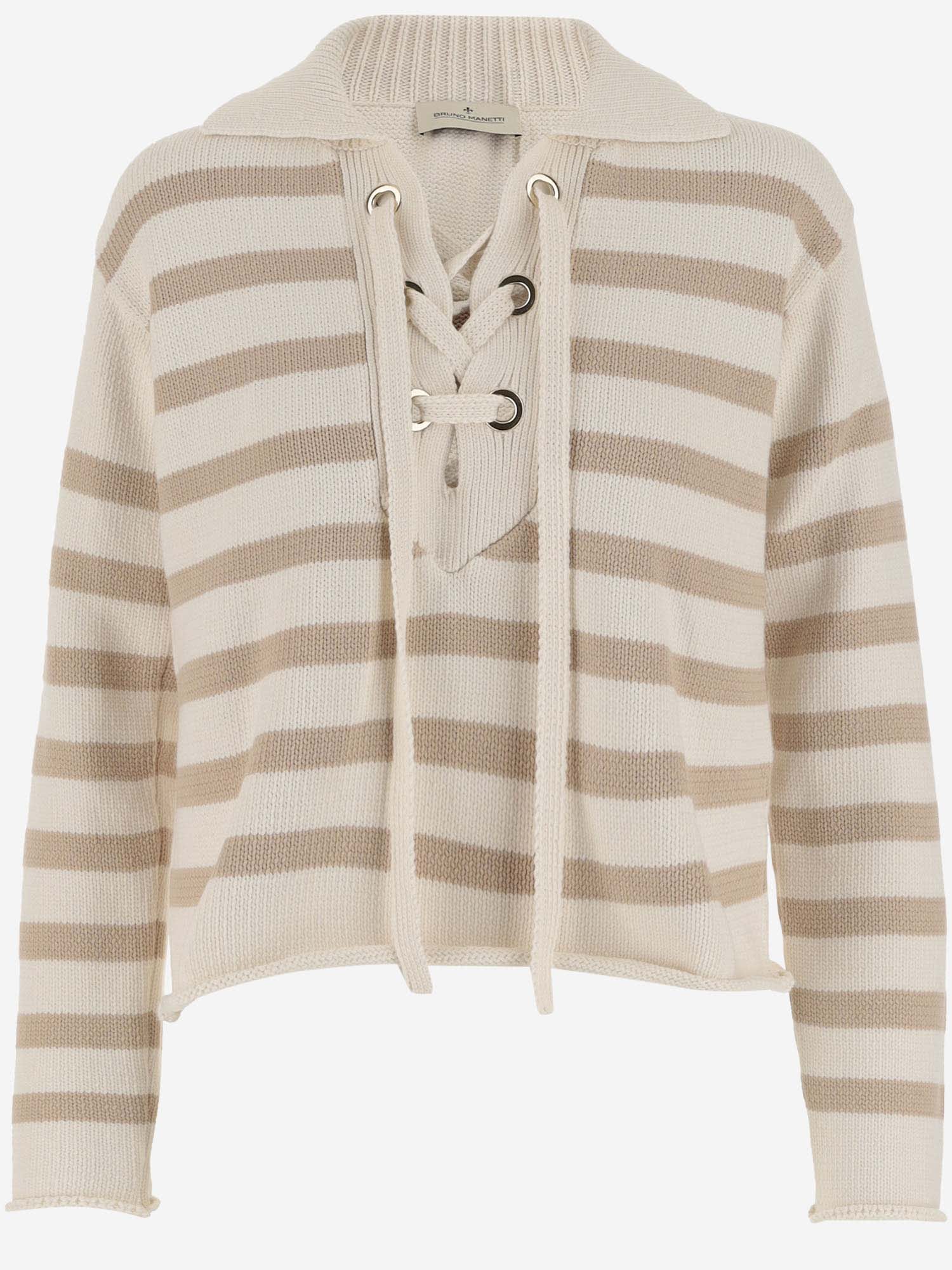 Cotton Blend Sweater With Striped Pattern