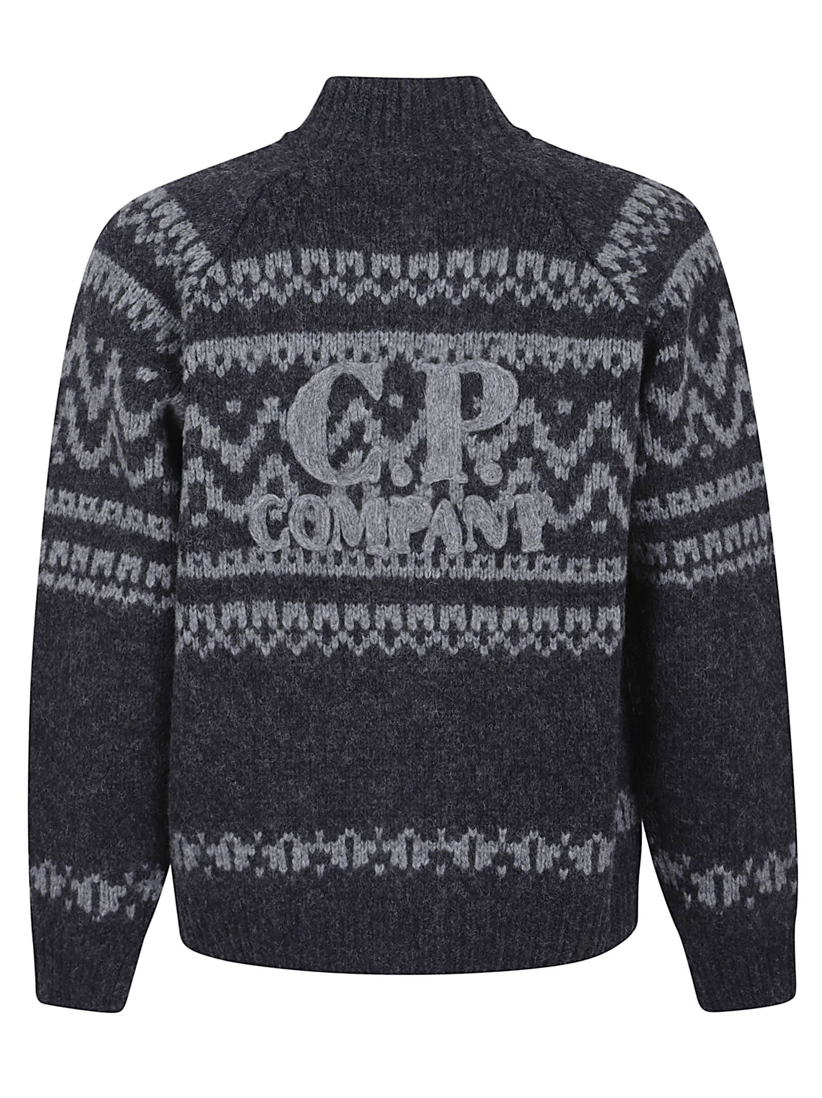 C.p. Company Graphic Patterned Wool Cardigan With High Collar In Black