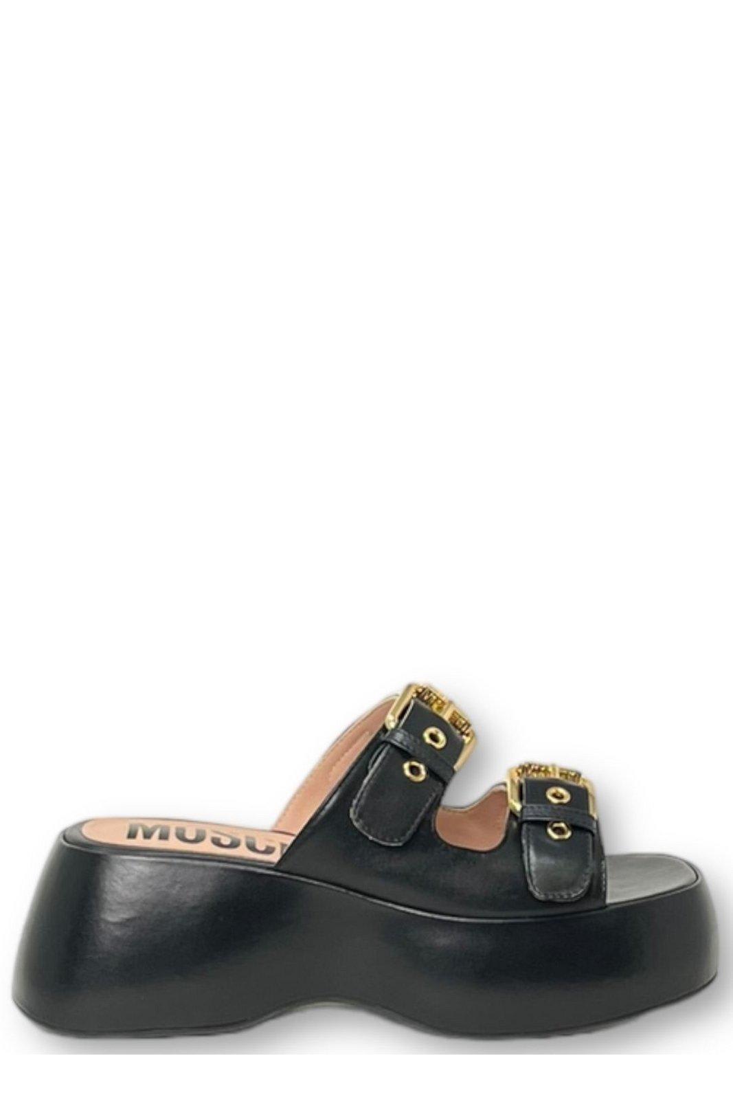 Buckled Open Toe Platform Sandals Moschino