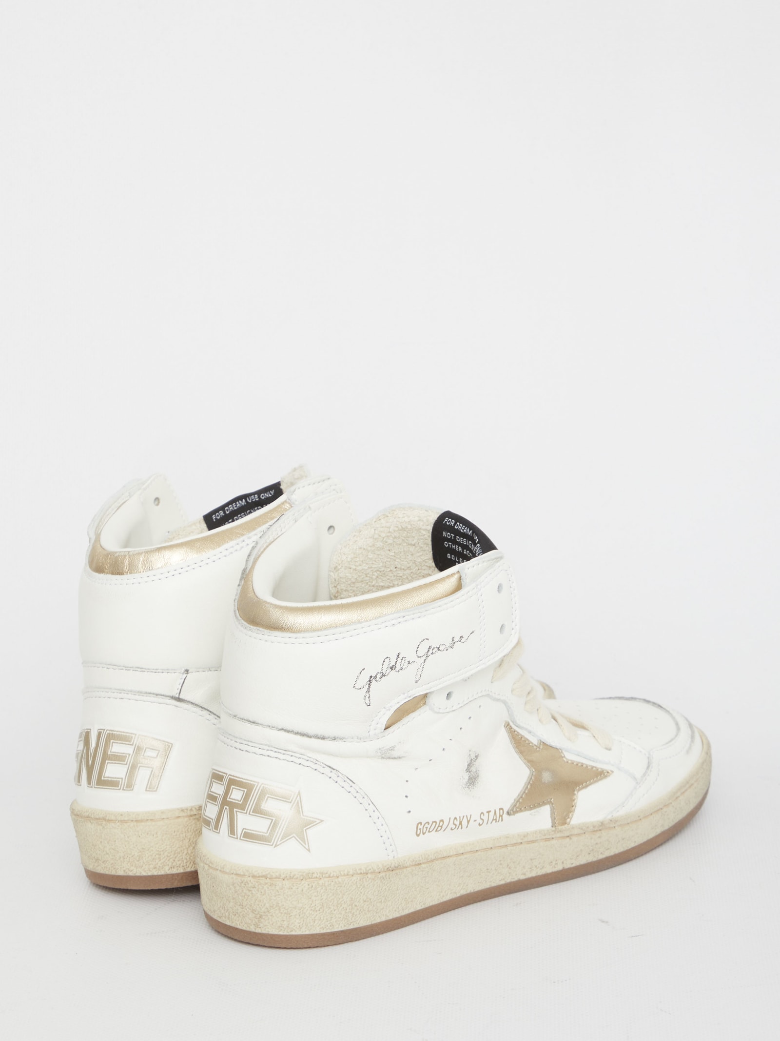 Shop Golden Goose Sky-star Leather Sneakers In White