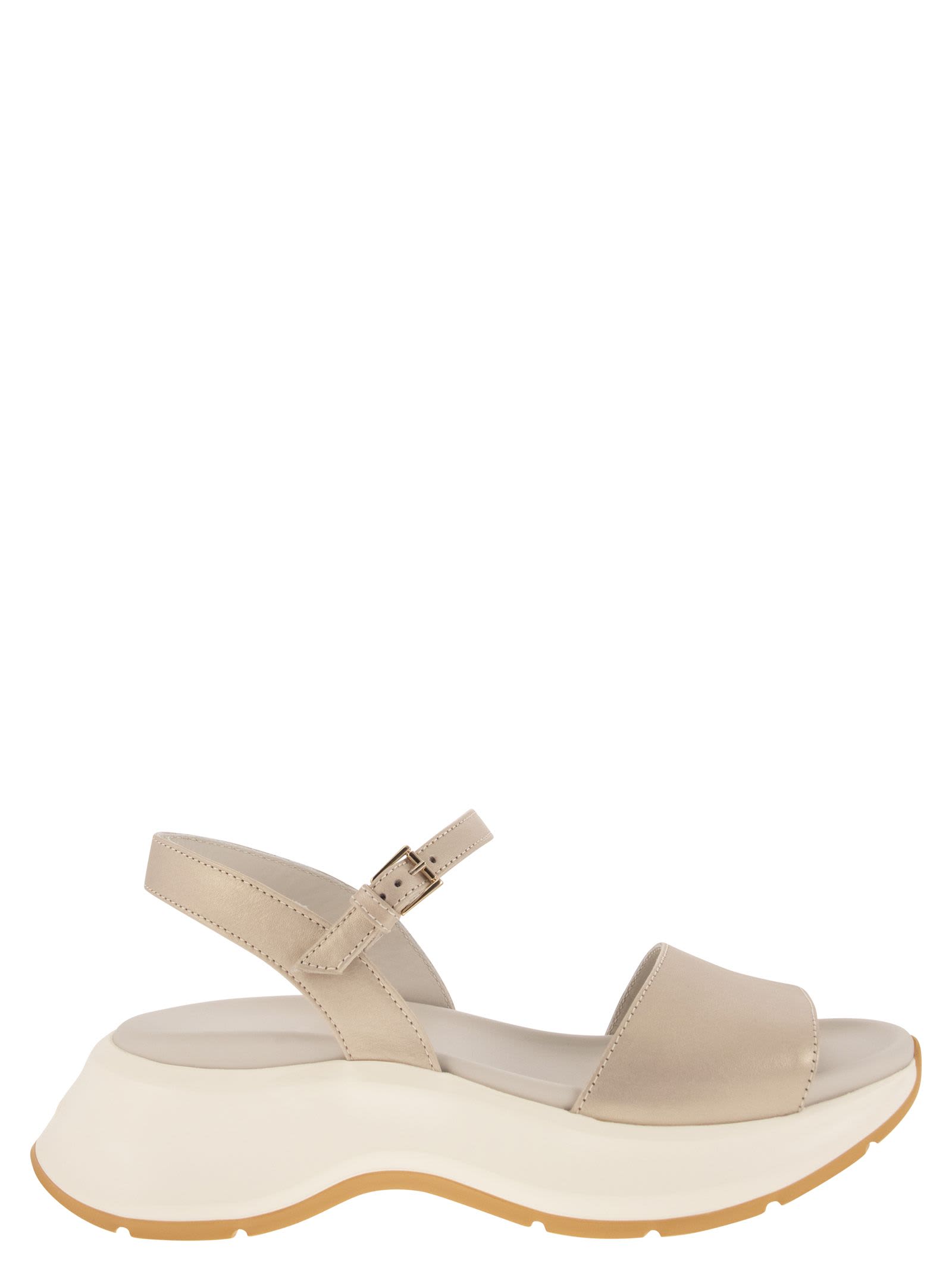 Shop Hogan H598 Leather Sandals In Beige