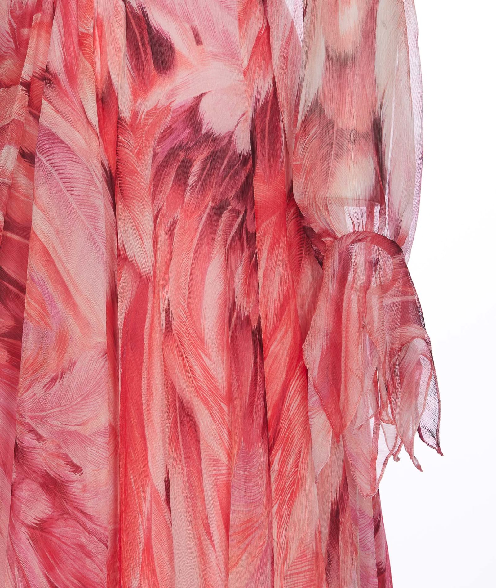 Shop Roberto Cavalli Long Plumage Print Dress In Pink