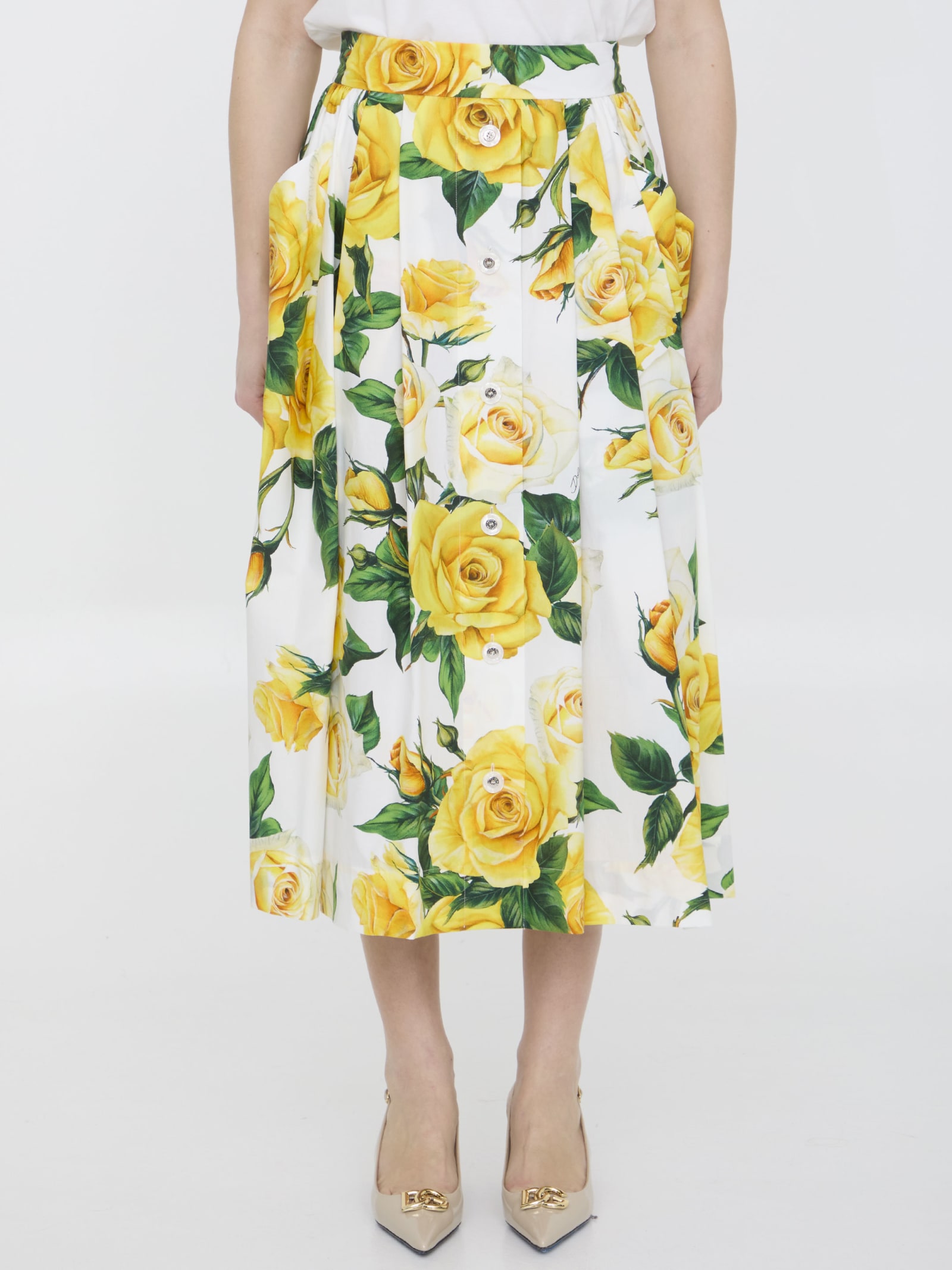 Rose-print Midi Skirt