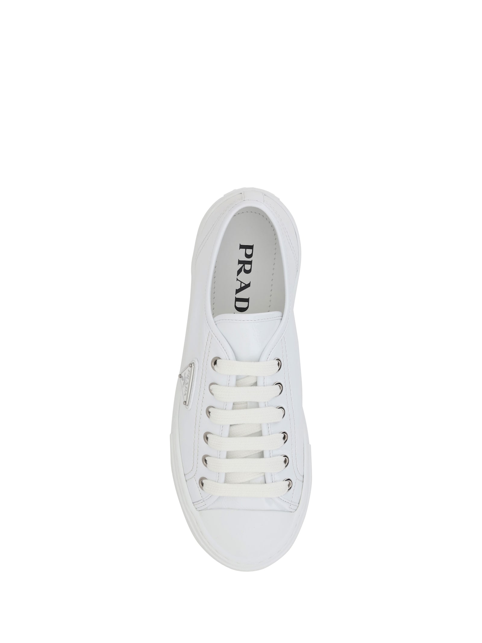Prada Downtown Patent Leather Low-top Sneakers In Bianco