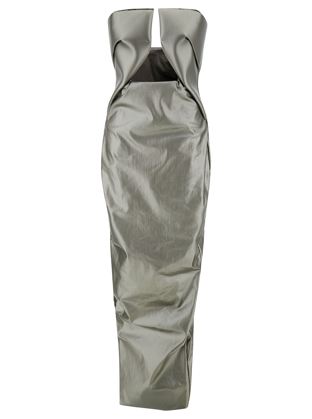 Shop Rick Owens Prown Maxi Silver Dress With Cut-out Detail In Stretch Cotton Woman In Grey